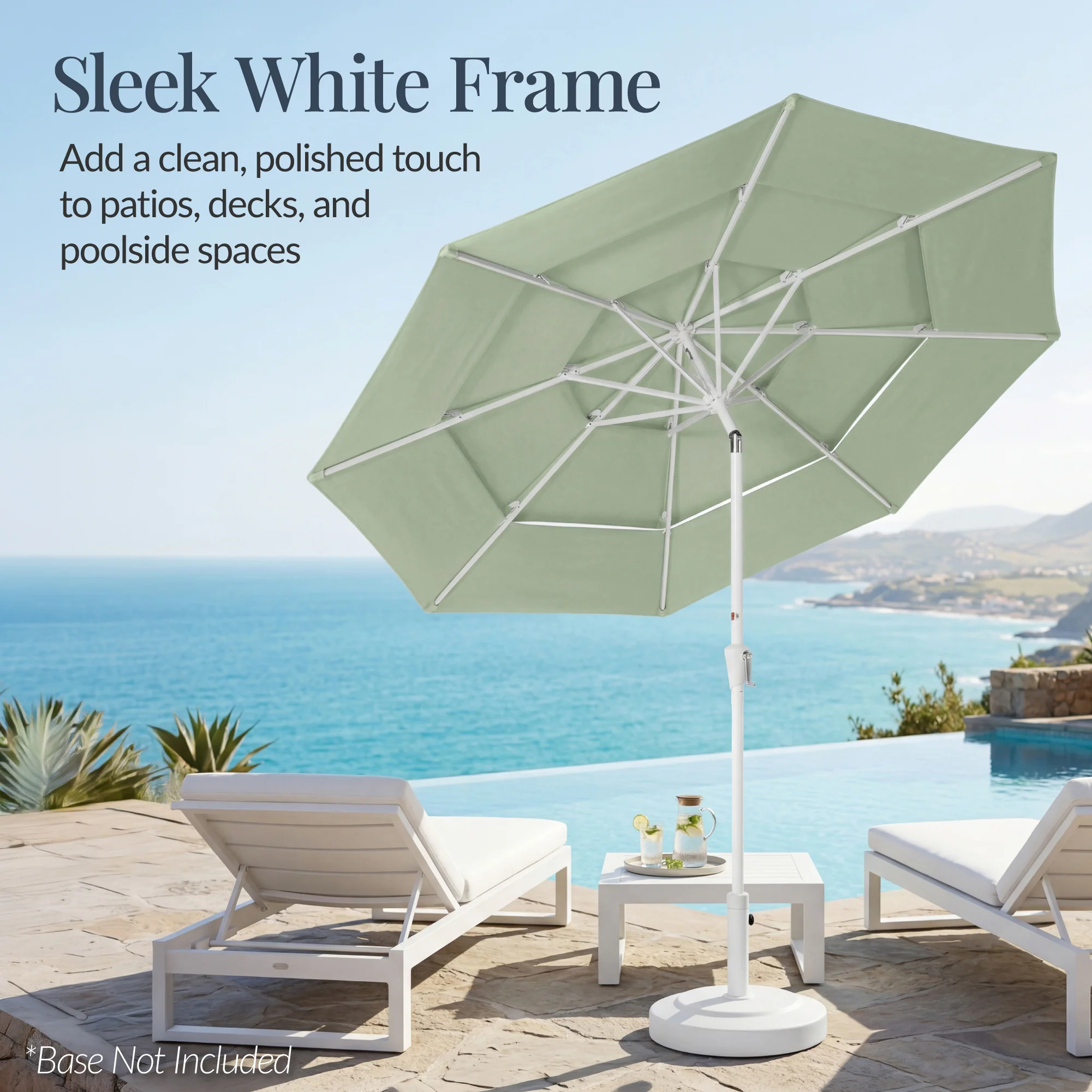 10ft 3-Tier Patio Market Umbrella White Pole, Push Button Tilt, Crank Lift - Image 10