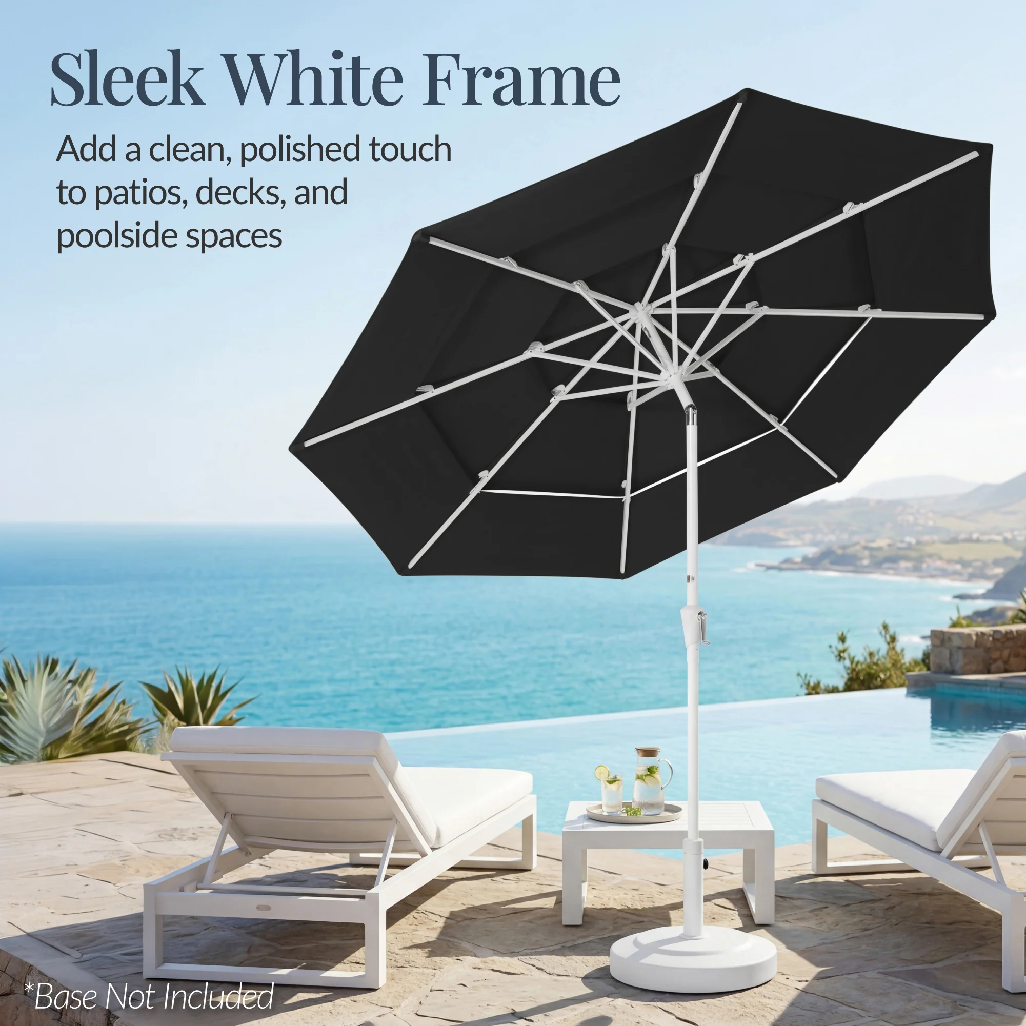 10ft 3-Tier Patio Market Umbrella White Pole, Push Button Tilt, Crank Lift - Image 24