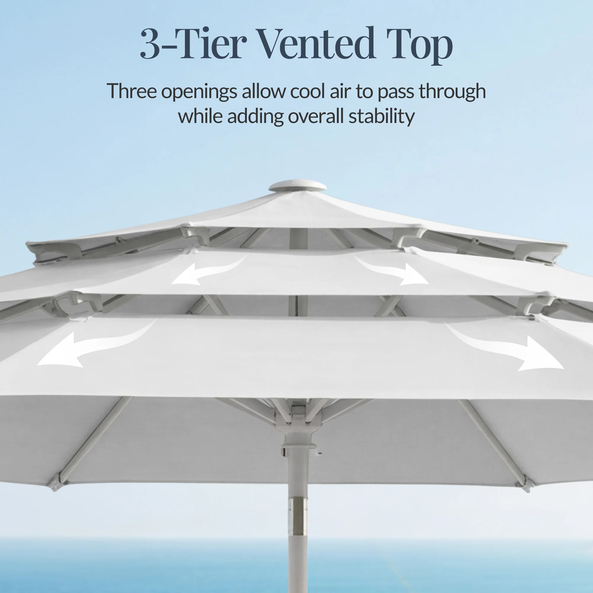 10ft 3-Tier Patio Market Umbrella White Pole, Push Button Tilt, Crank Lift - Image 32