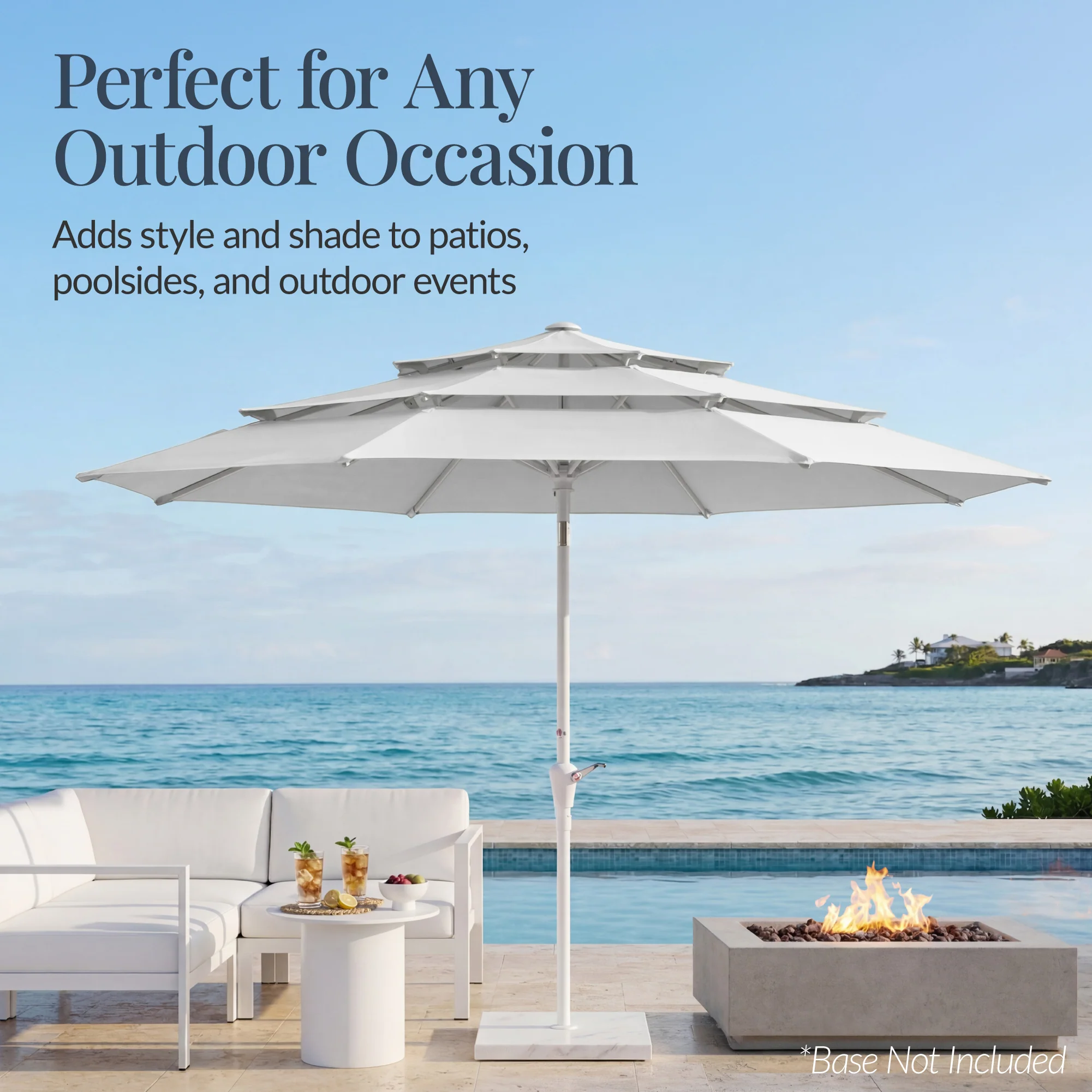 10ft 3-Tier Patio Market Umbrella White Pole, Push Button Tilt, Crank Lift - Image 33