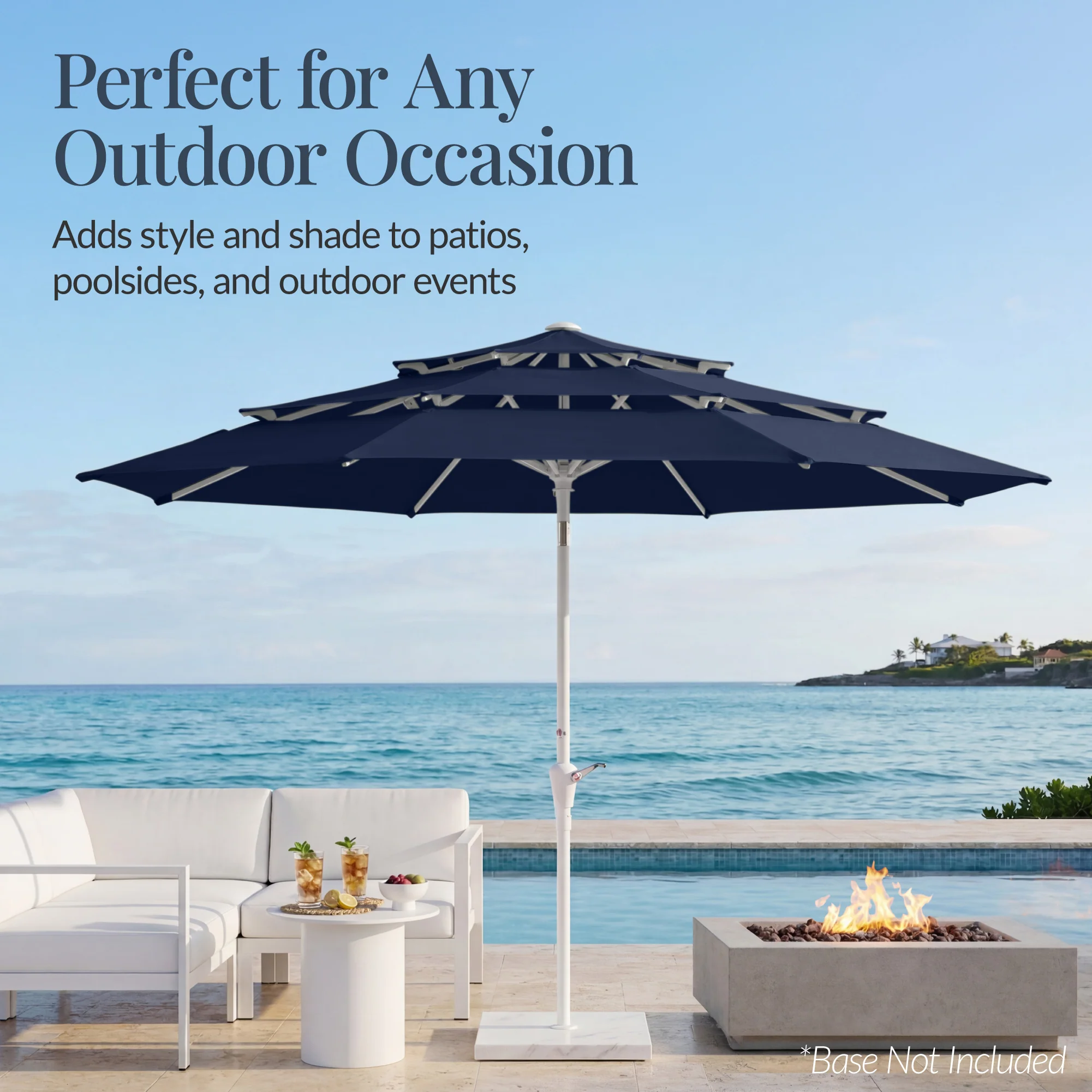 10ft 3-Tier Patio Market Umbrella White Pole, Push Button Tilt, Crank Lift - Image 5