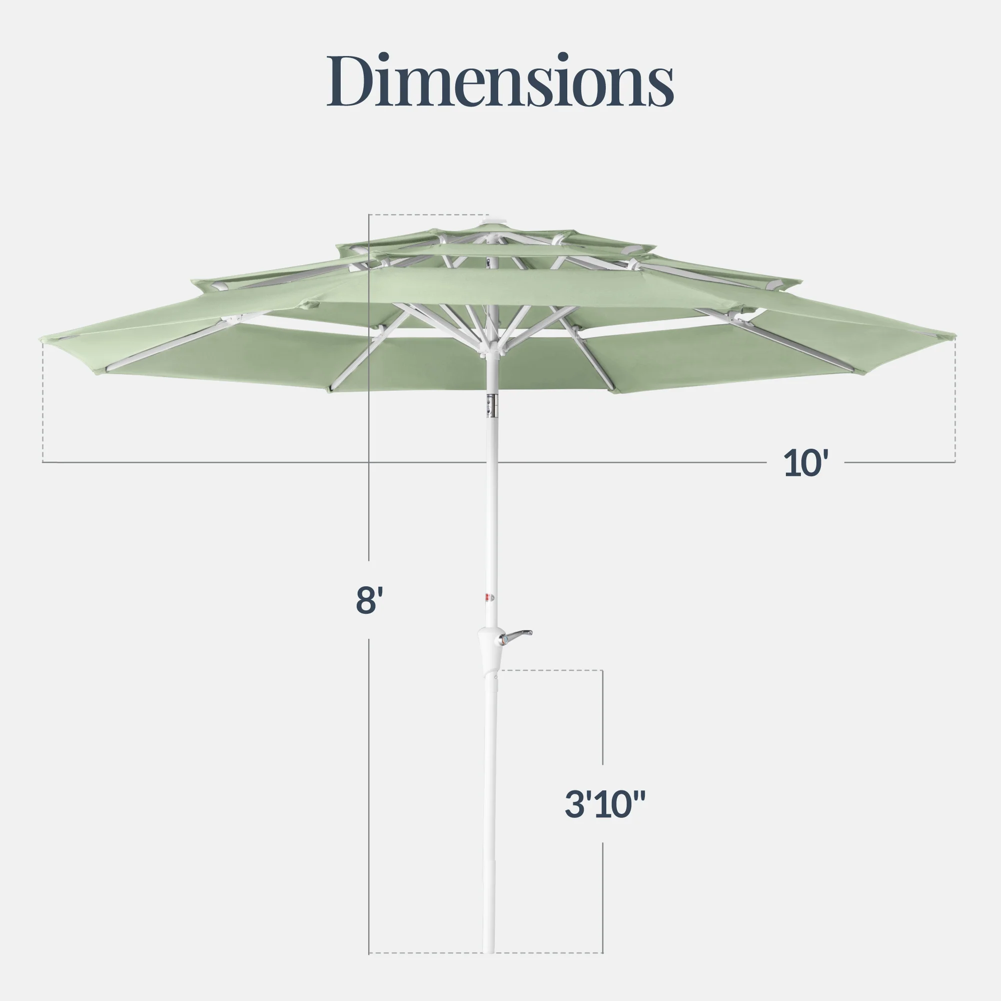 10ft 3-Tier Patio Market Umbrella White Pole, Push Button Tilt, Crank Lift - Image 9