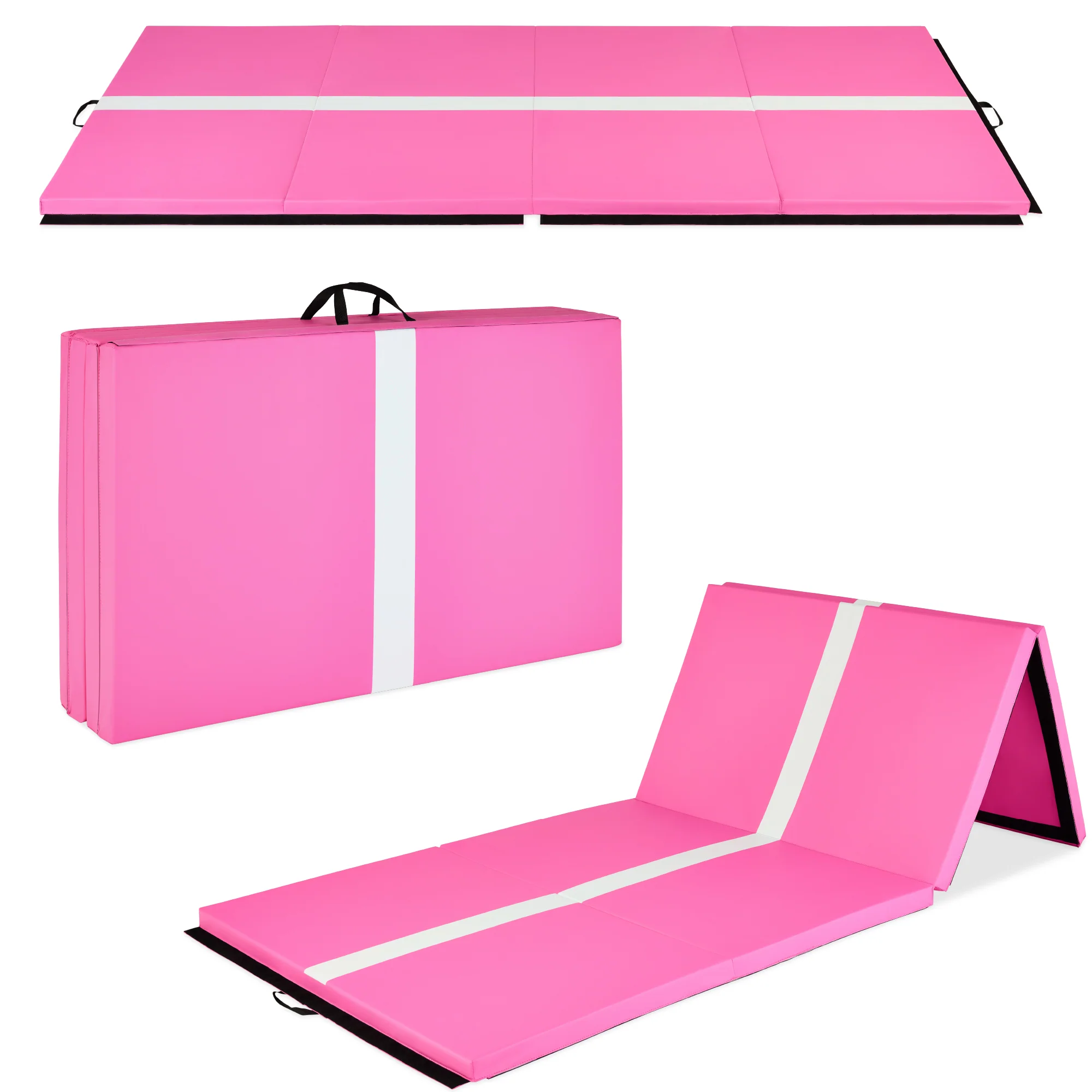Folding Exercise Fitness Workout Gym Floor Mat w/ Handles - Image 118