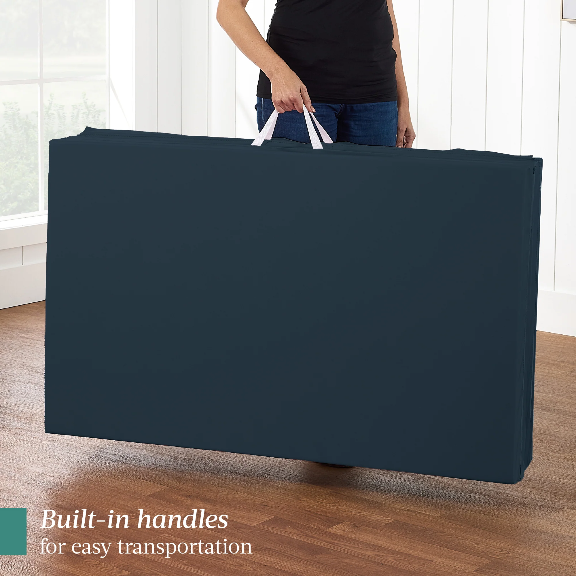 Folding Exercise Fitness Workout Gym Floor Mat w/ Handles - Image 24
