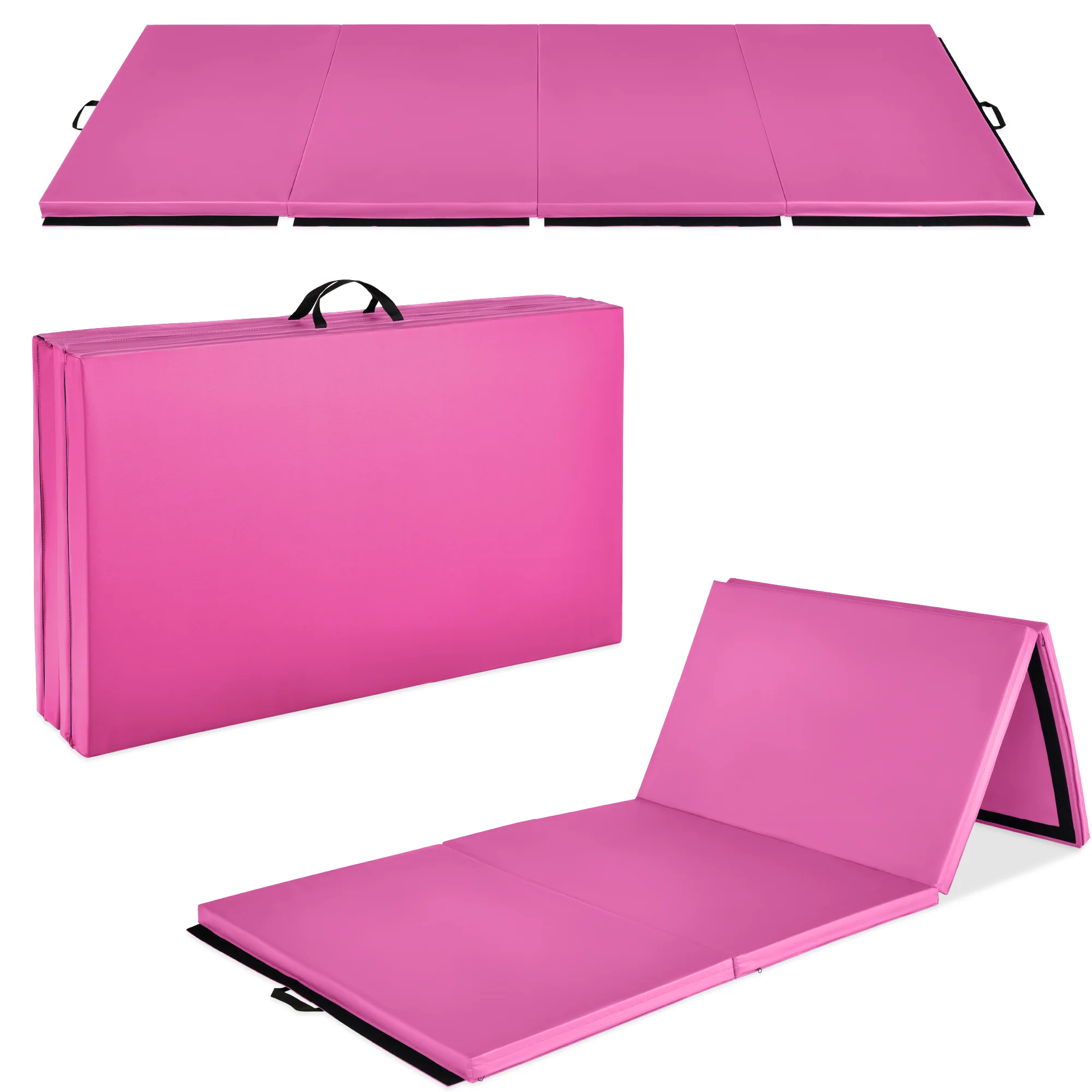 Folding Exercise Fitness Workout Gym Floor Mat w/ Handles - Image 28