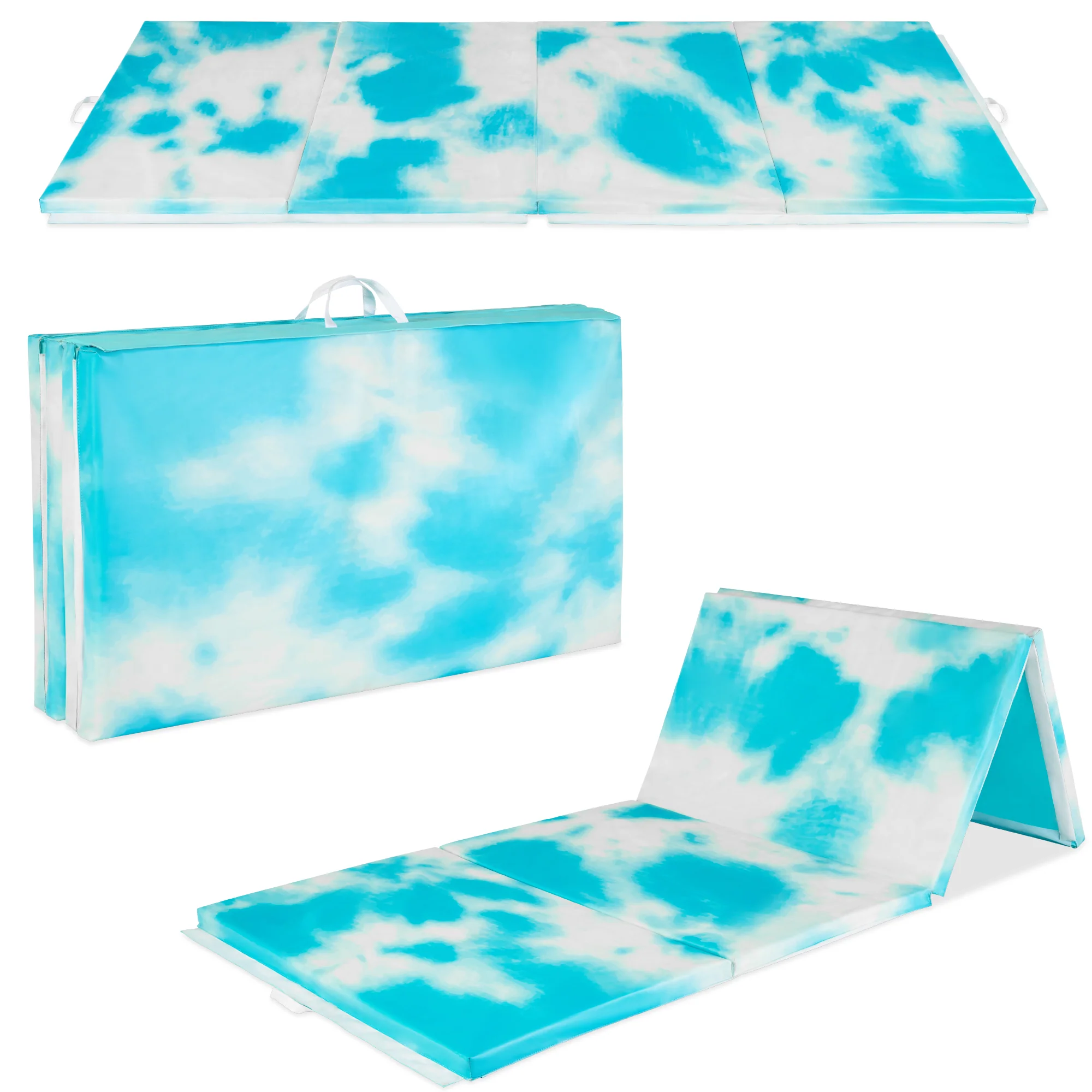 Folding Exercise Fitness Workout Gym Floor Mat w/ Handles - Image 73