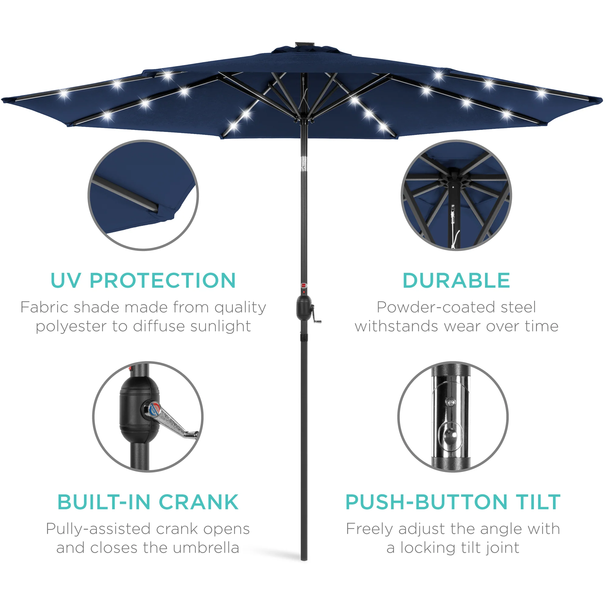 Solar LED Lighted Patio Umbrella w/ Tilt Adjustment, UV-Resistant - 10ft - Image 103
