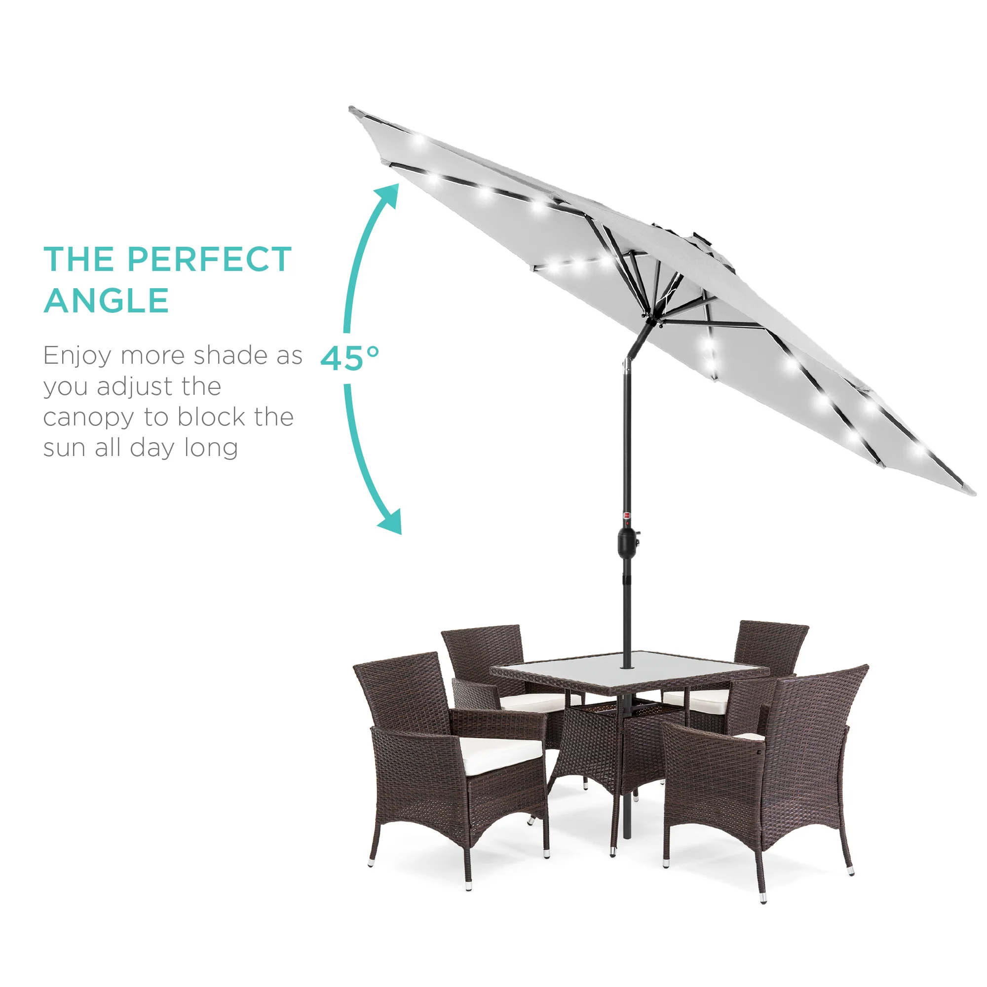 Solar LED Lighted Patio Umbrella w/ Tilt Adjustment, UV-Resistant - 10ft - Image 107