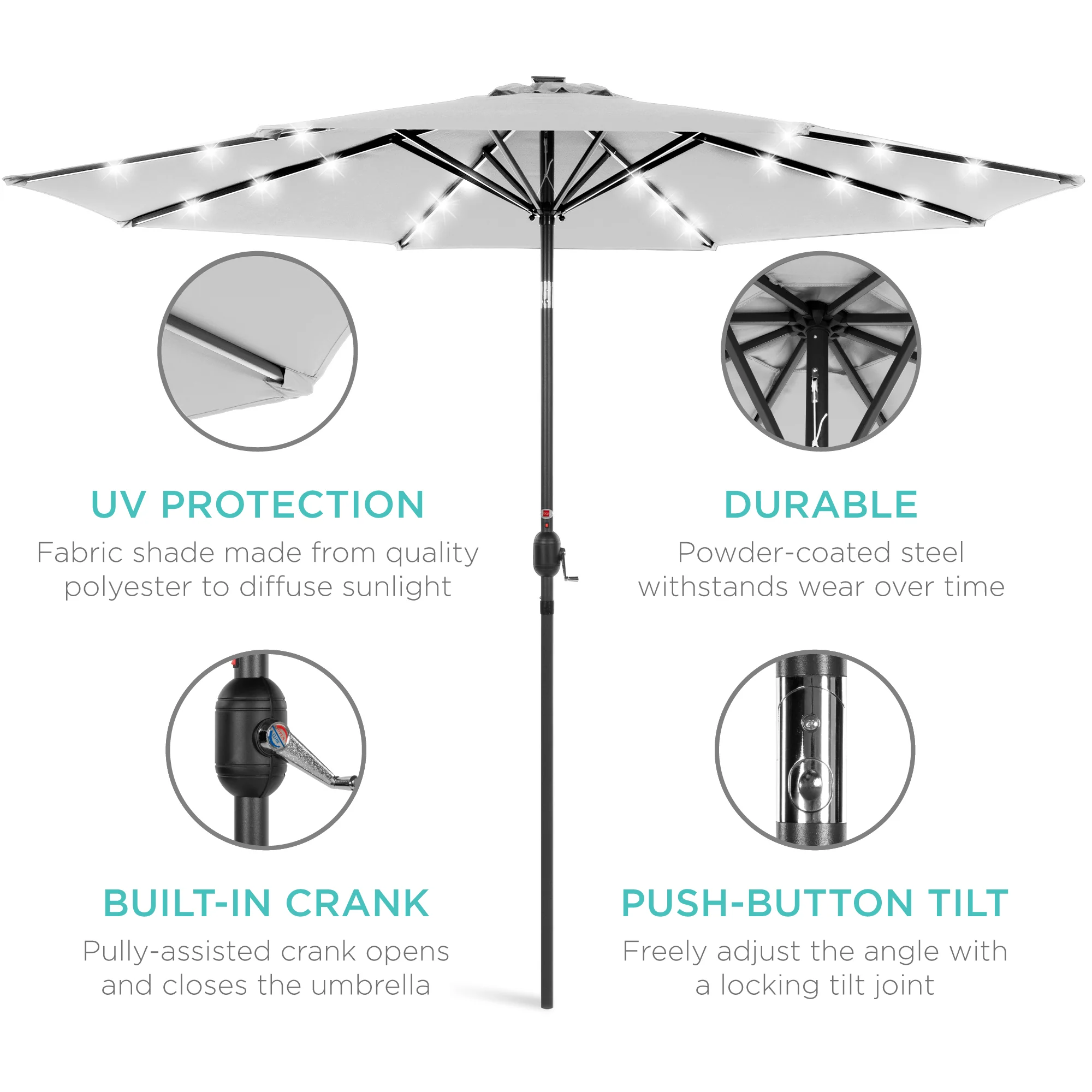 Solar LED Lighted Patio Umbrella w/ Tilt Adjustment, UV-Resistant - 10ft - Image 110