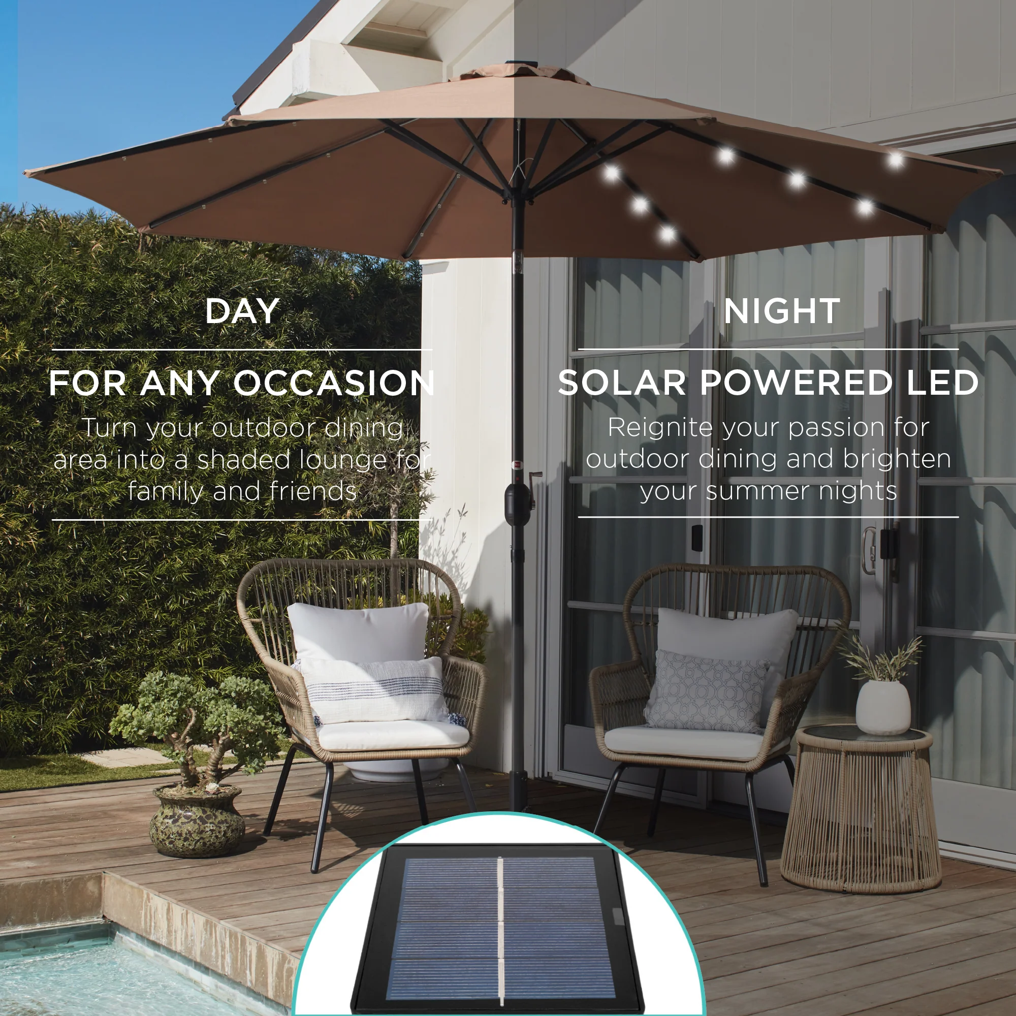 Solar LED Lighted Patio Umbrella w/ Tilt Adjustment, UV-Resistant - 10ft - Image 115