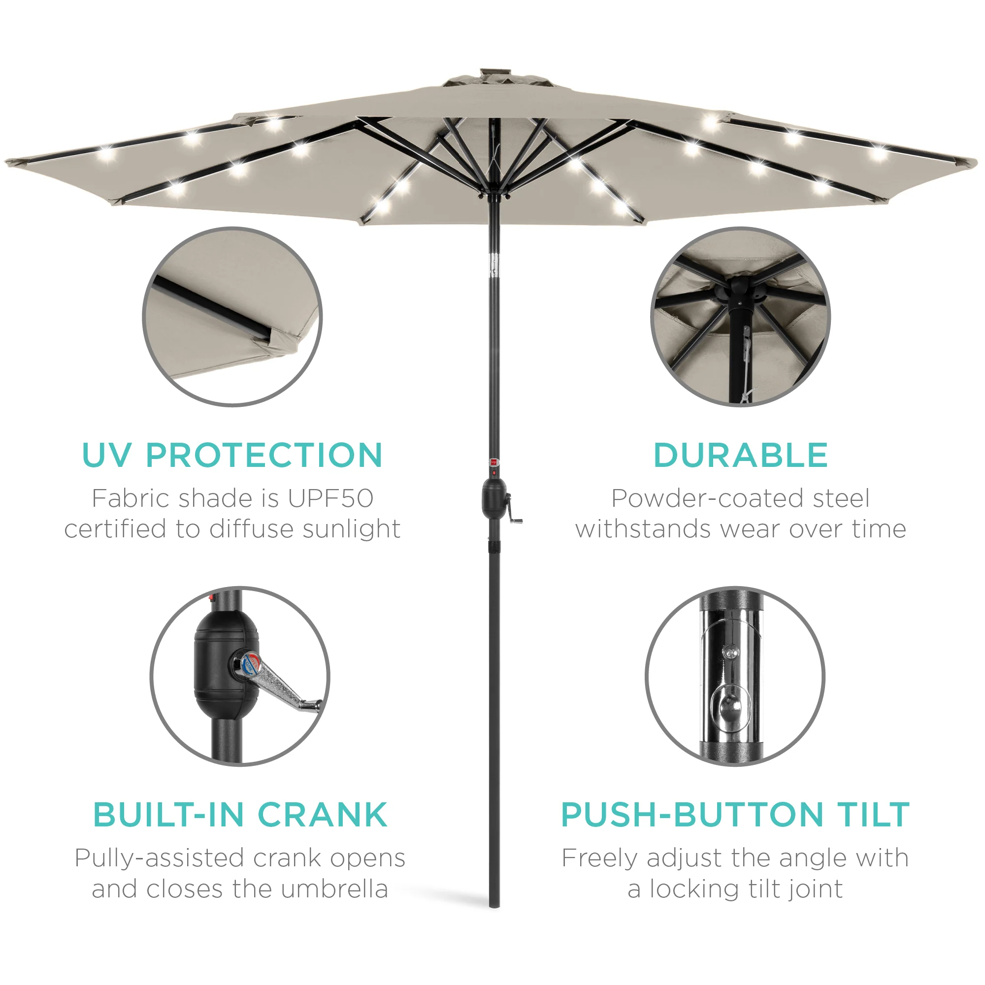 Solar LED Lighted Patio Umbrella w/ Tilt Adjustment, UV-Resistant - 10ft - Image 117