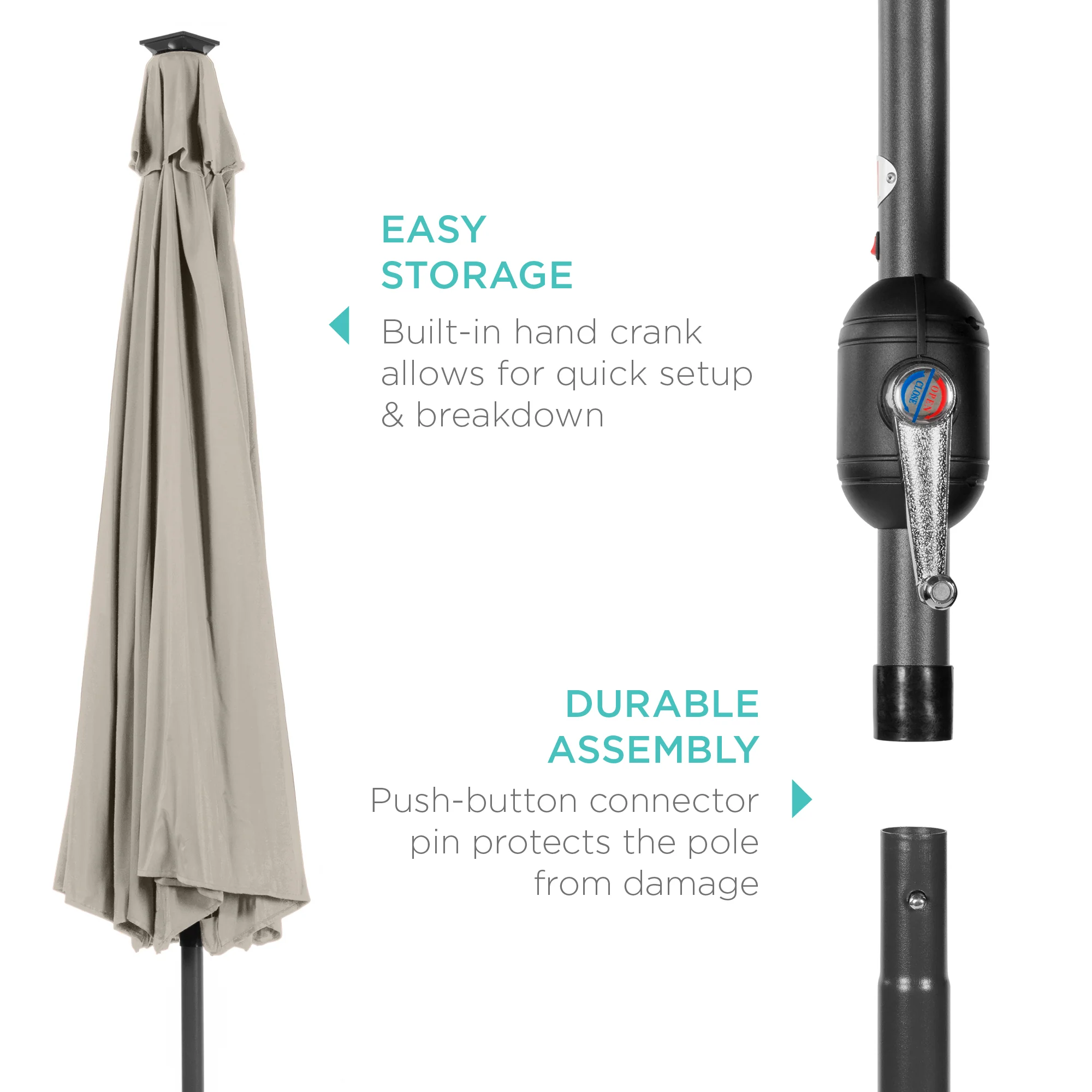 Solar LED Lighted Patio Umbrella w/ Tilt Adjustment, UV-Resistant - 10ft - Image 118