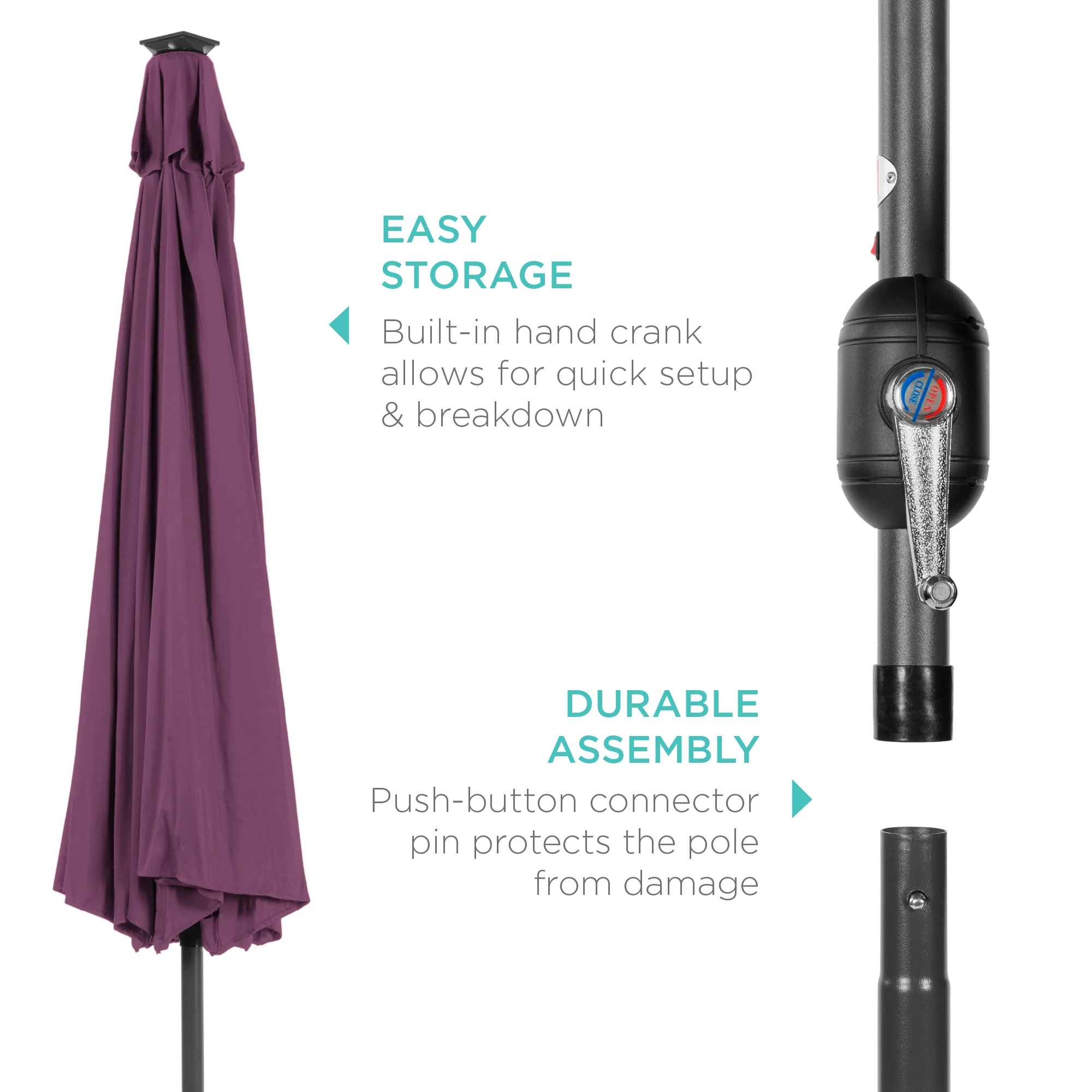 Solar LED Lighted Patio Umbrella w/ Tilt Adjustment, UV-Resistant - 10ft - Image 13