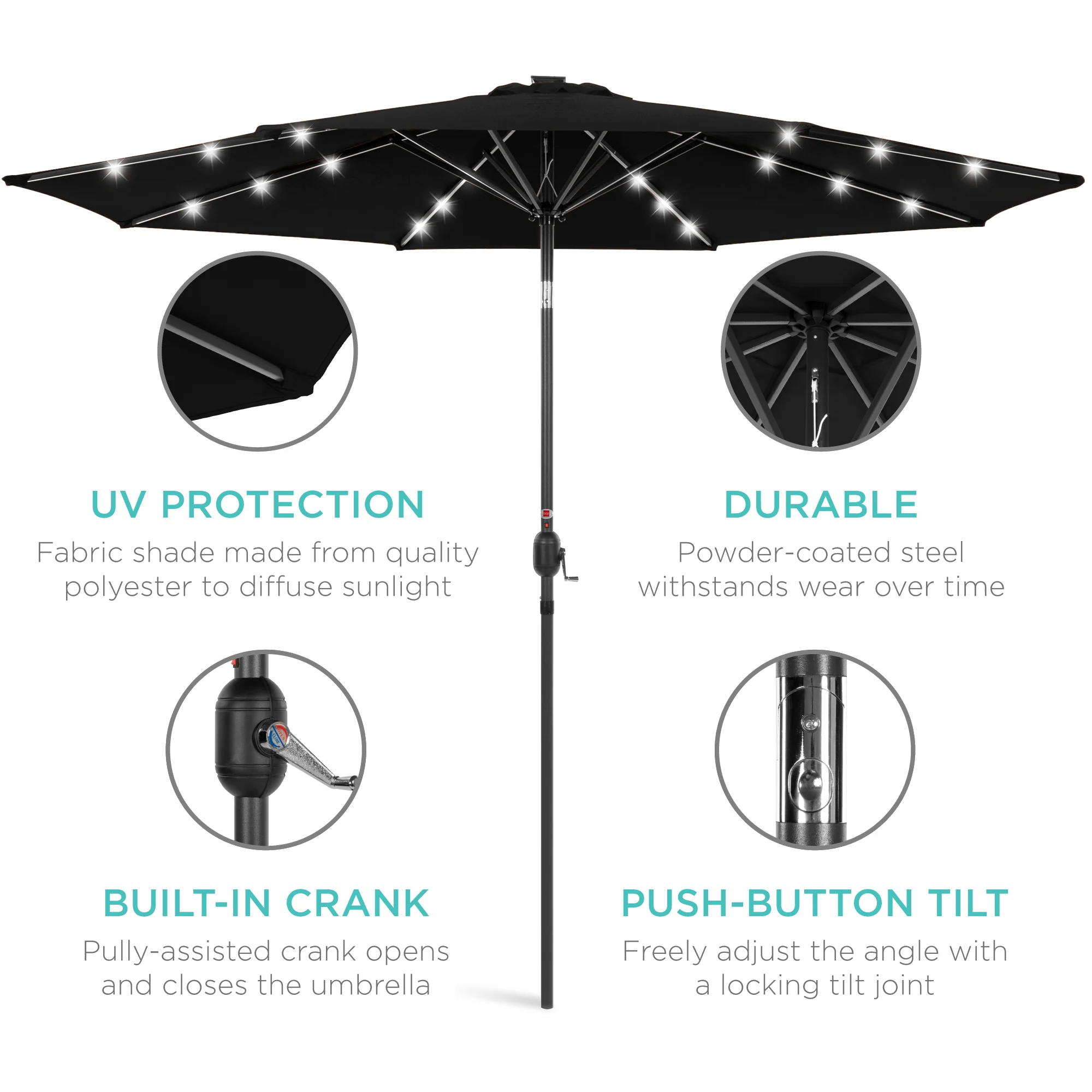 Solar LED Lighted Patio Umbrella w/ Tilt Adjustment, UV-Resistant - 10ft - Image 131