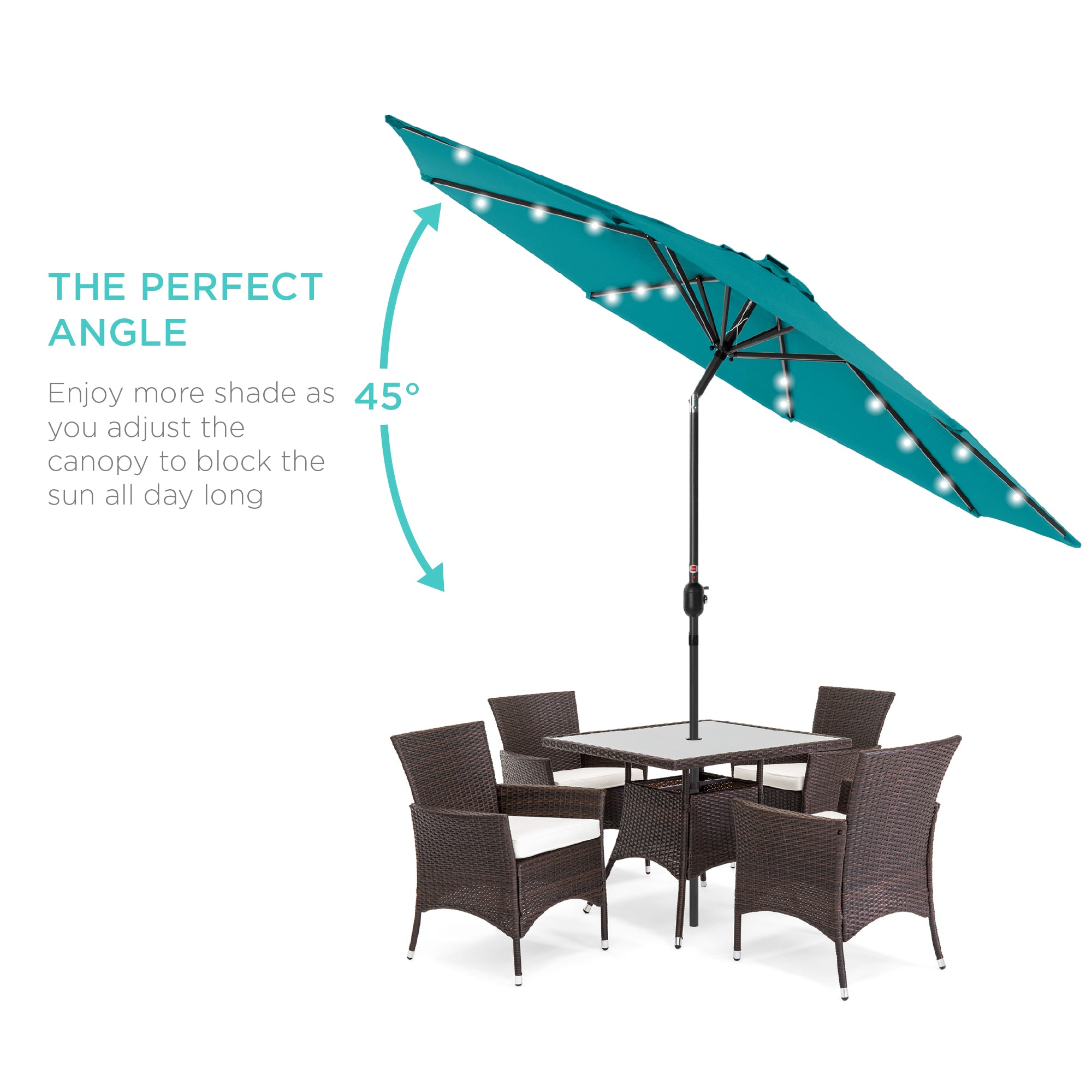 Solar LED Lighted Patio Umbrella w/ Tilt Adjustment, UV-Resistant - 10ft - Image 135