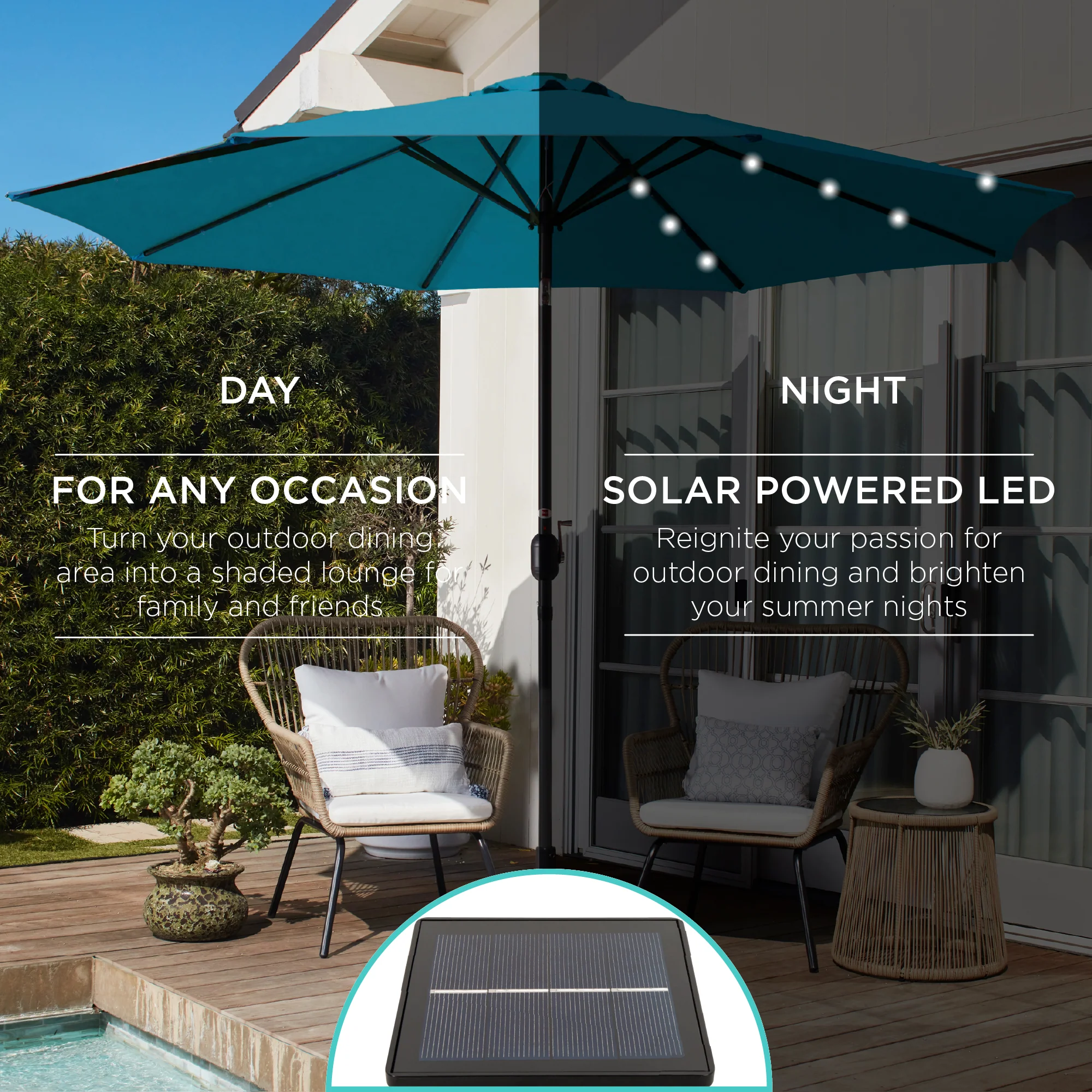 Solar LED Lighted Patio Umbrella w/ Tilt Adjustment, UV-Resistant - 10ft - Image 136