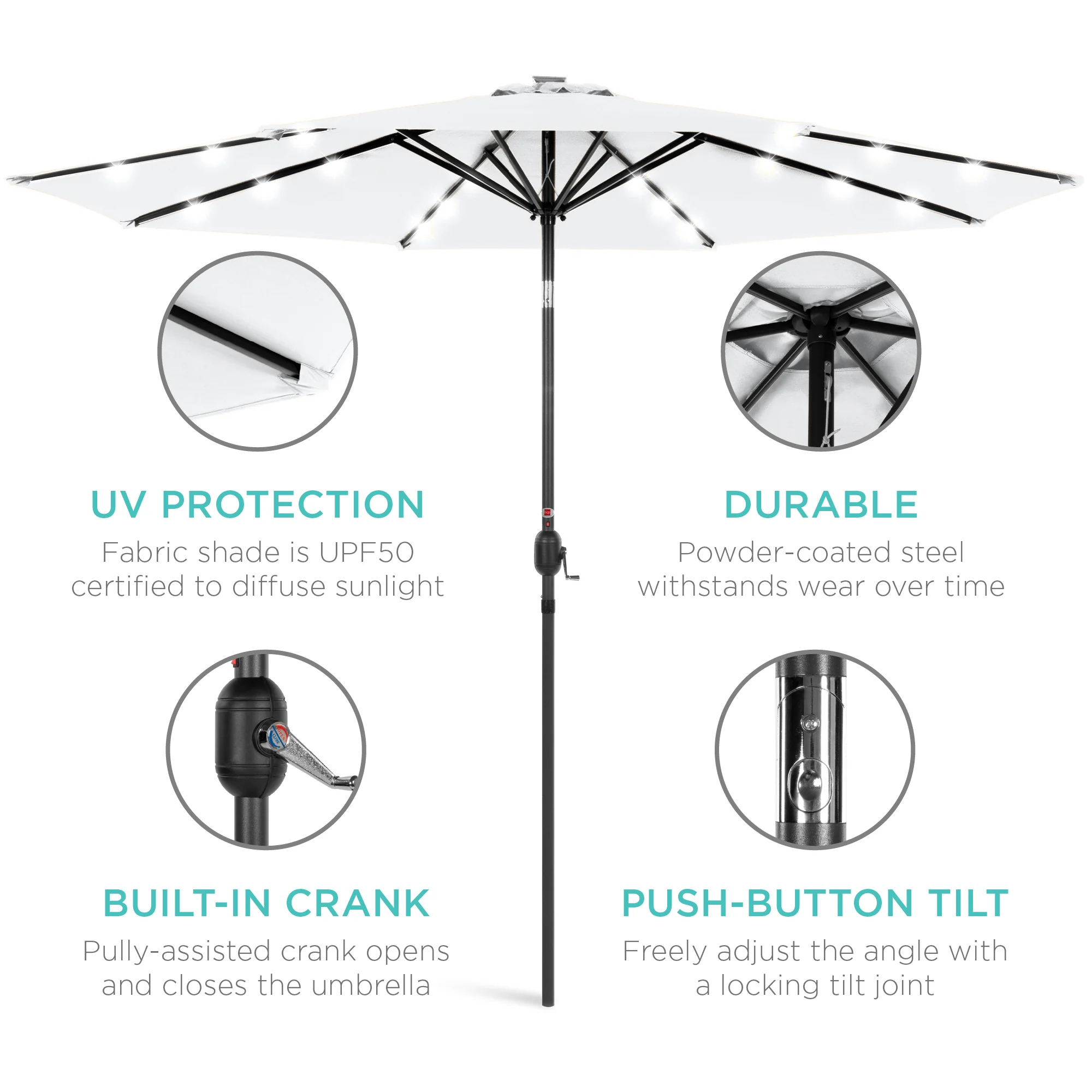 Solar LED Lighted Patio Umbrella w/ Tilt Adjustment, UV-Resistant - 10ft - Image 152