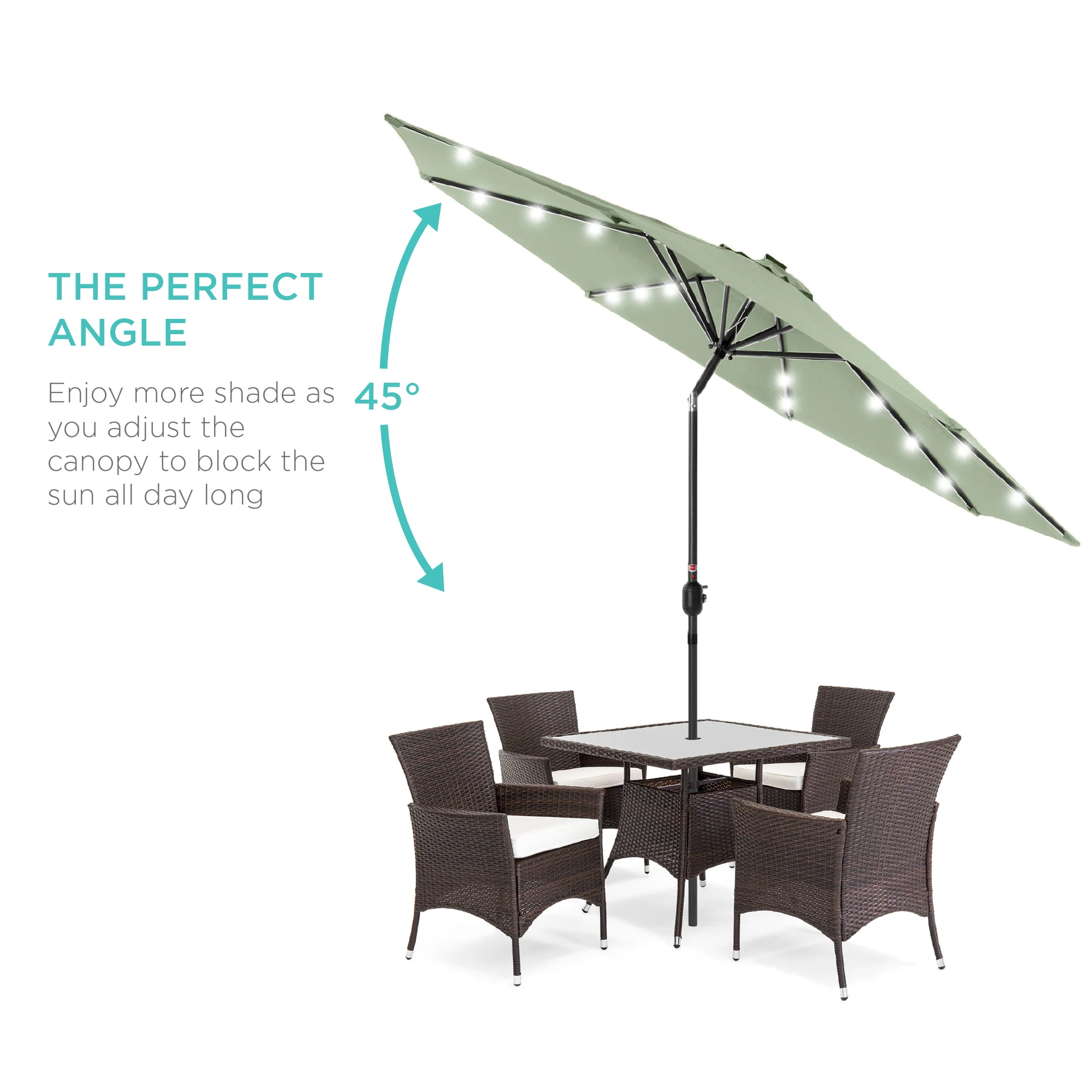 Solar LED Lighted Patio Umbrella w/ Tilt Adjustment, UV-Resistant - 10ft - Image 156