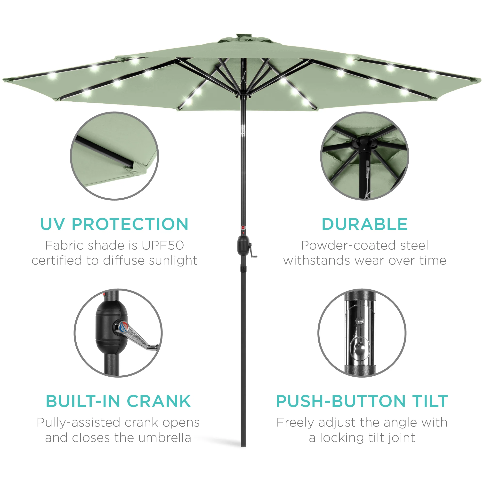 Solar LED Lighted Patio Umbrella w/ Tilt Adjustment, UV-Resistant - 10ft - Image 159