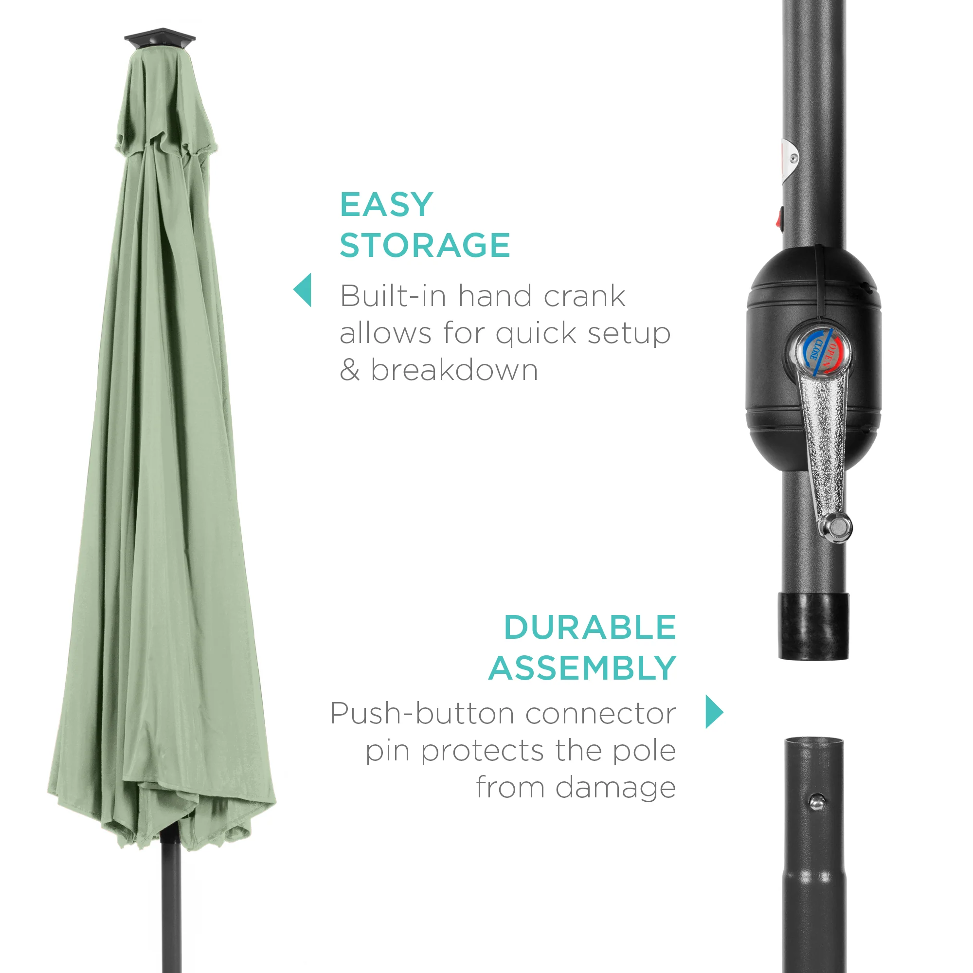 Solar LED Lighted Patio Umbrella w/ Tilt Adjustment, UV-Resistant - 10ft - Image 160
