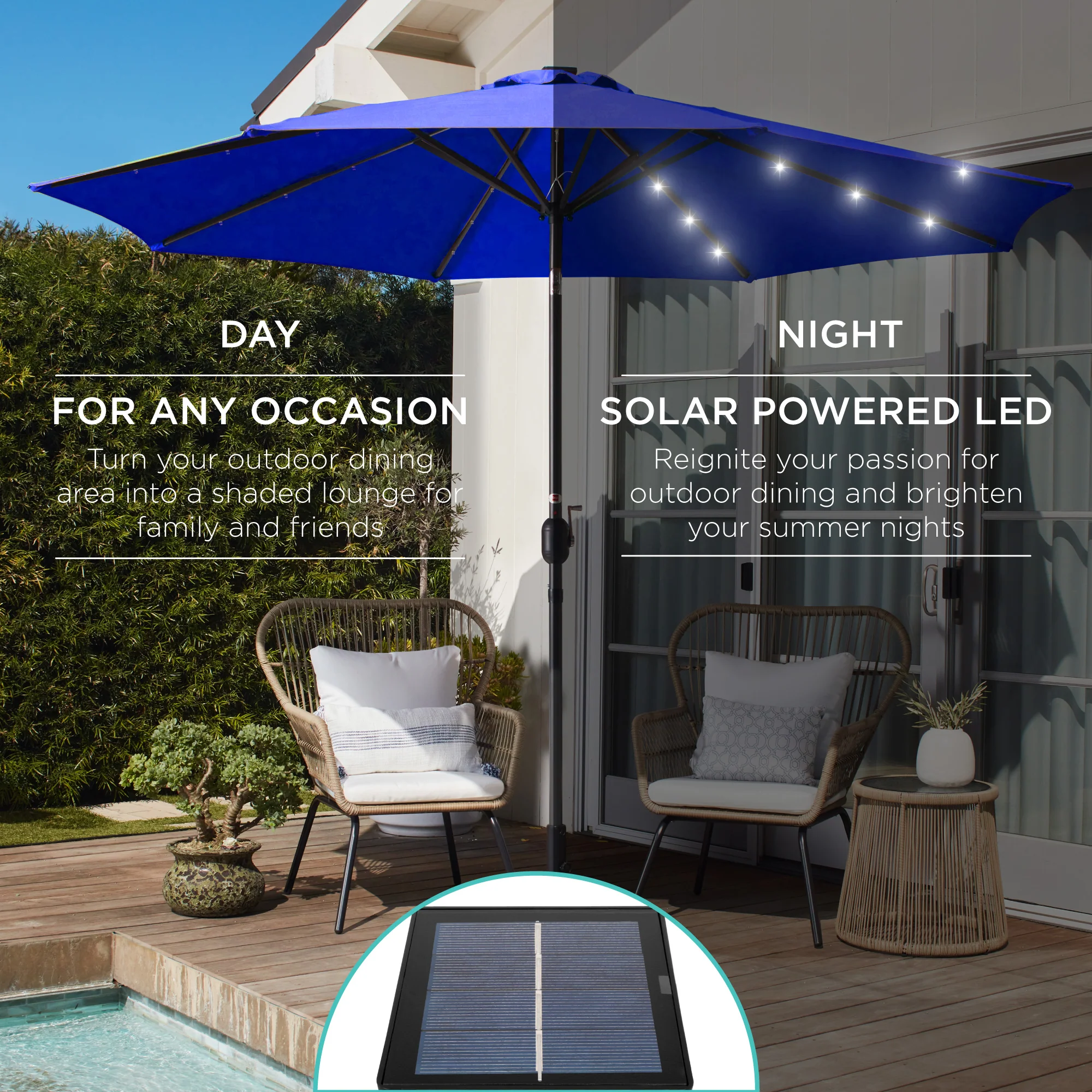 Solar LED Lighted Patio Umbrella w/ Tilt Adjustment, UV-Resistant - 10ft - Image 164