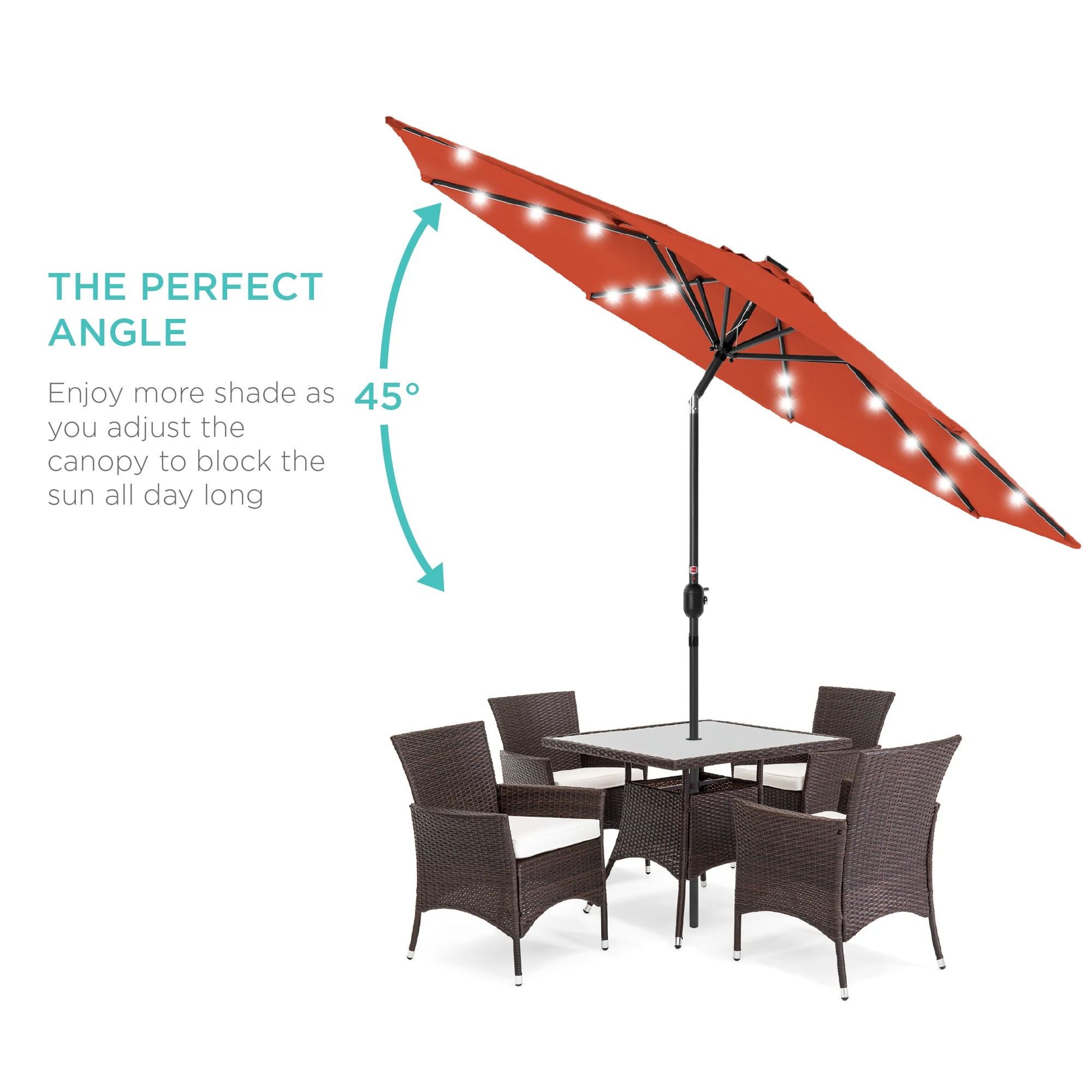 Solar LED Lighted Patio Umbrella w/ Tilt Adjustment, UV-Resistant - 10ft - Image 170