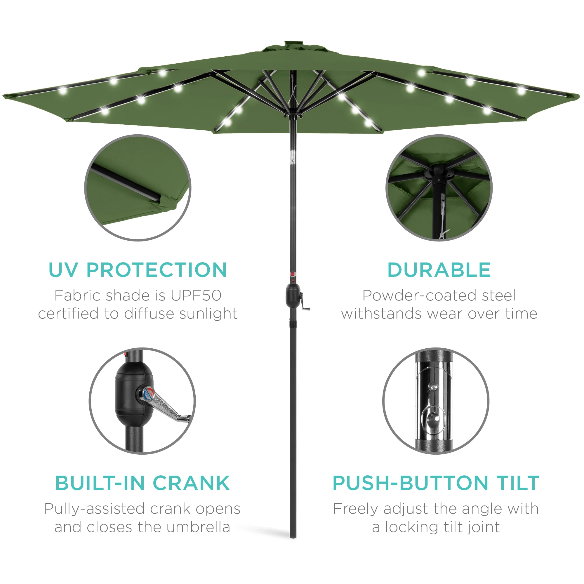 Solar LED Lighted Patio Umbrella w/ Tilt Adjustment, UV-Resistant - 10ft - Image 194