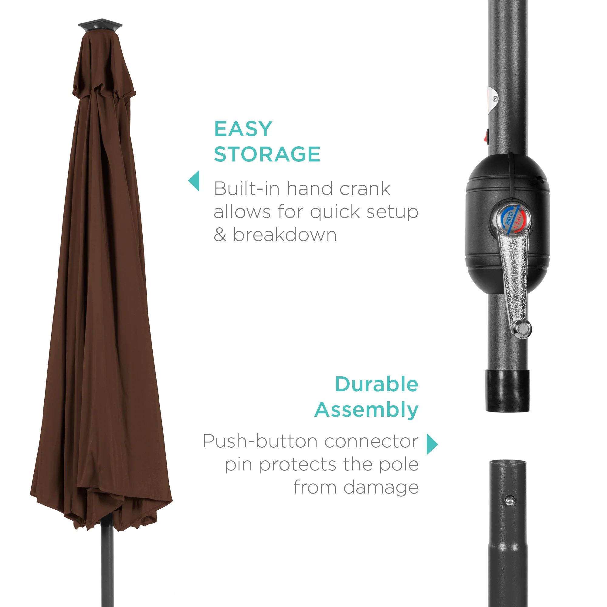 Solar LED Lighted Patio Umbrella w/ Tilt Adjustment, UV-Resistant - 10ft - Image 20