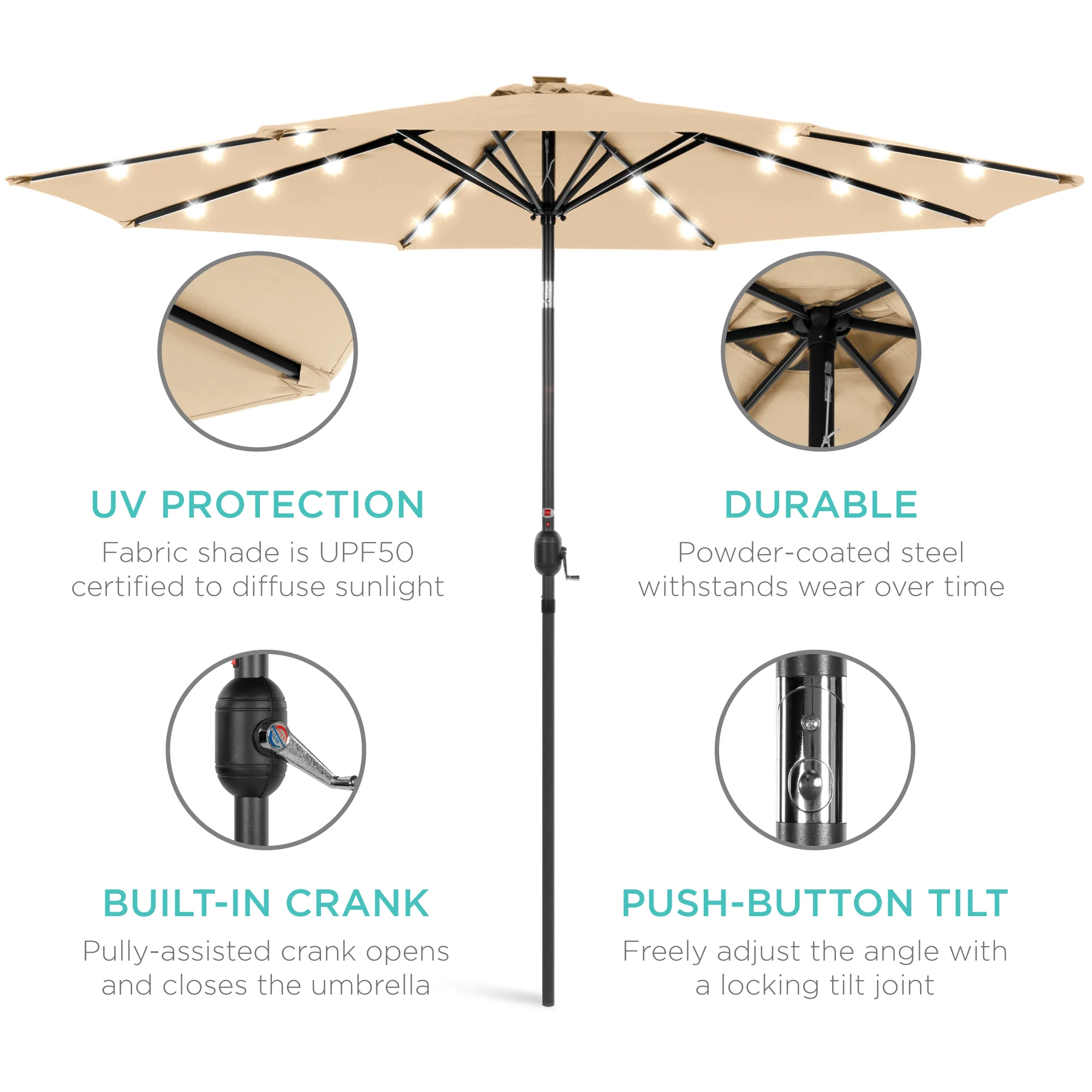 Solar LED Lighted Patio Umbrella w/ Tilt Adjustment, UV-Resistant - 10ft - Image 201