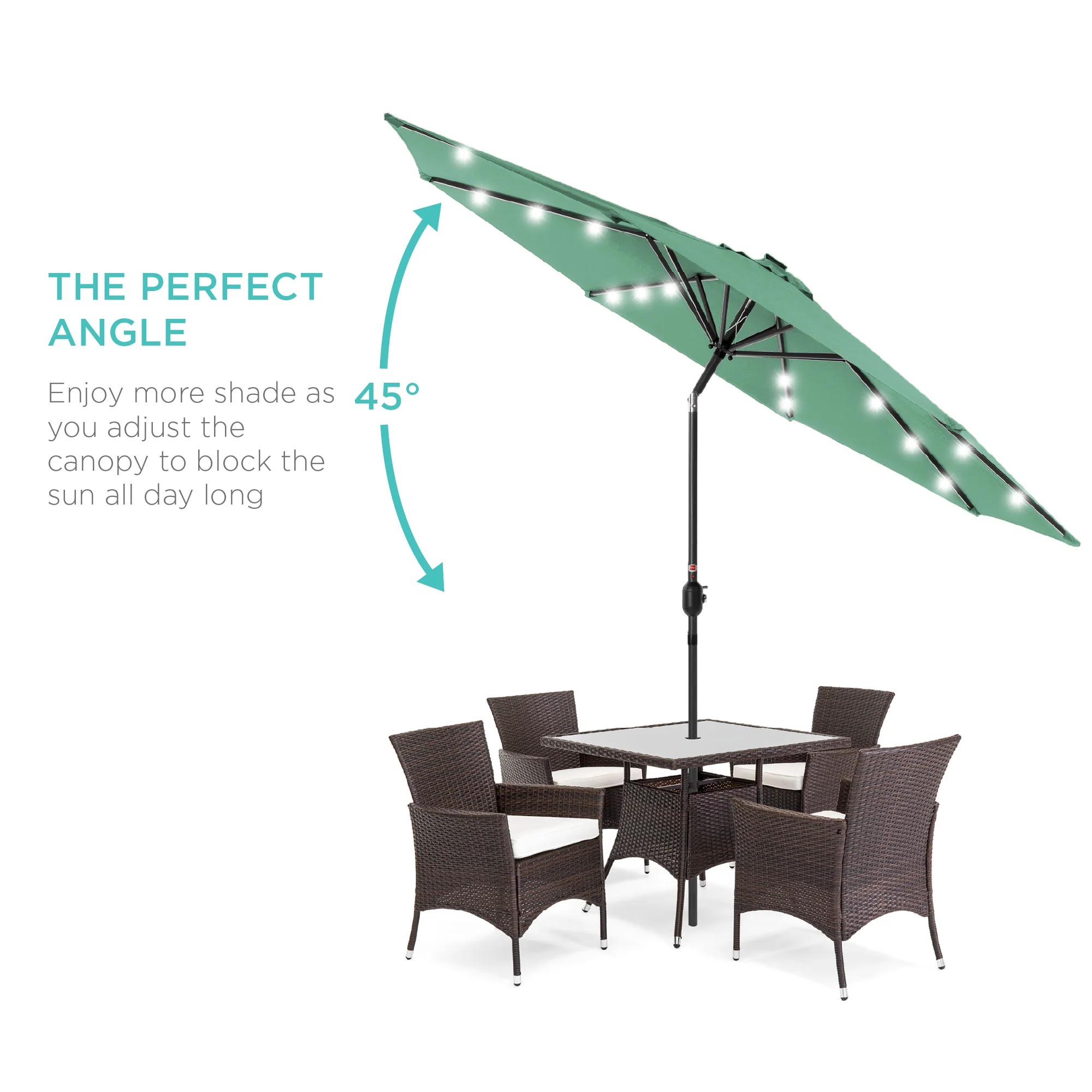 Solar LED Lighted Patio Umbrella w/ Tilt Adjustment, UV-Resistant - 10ft - Image 205
