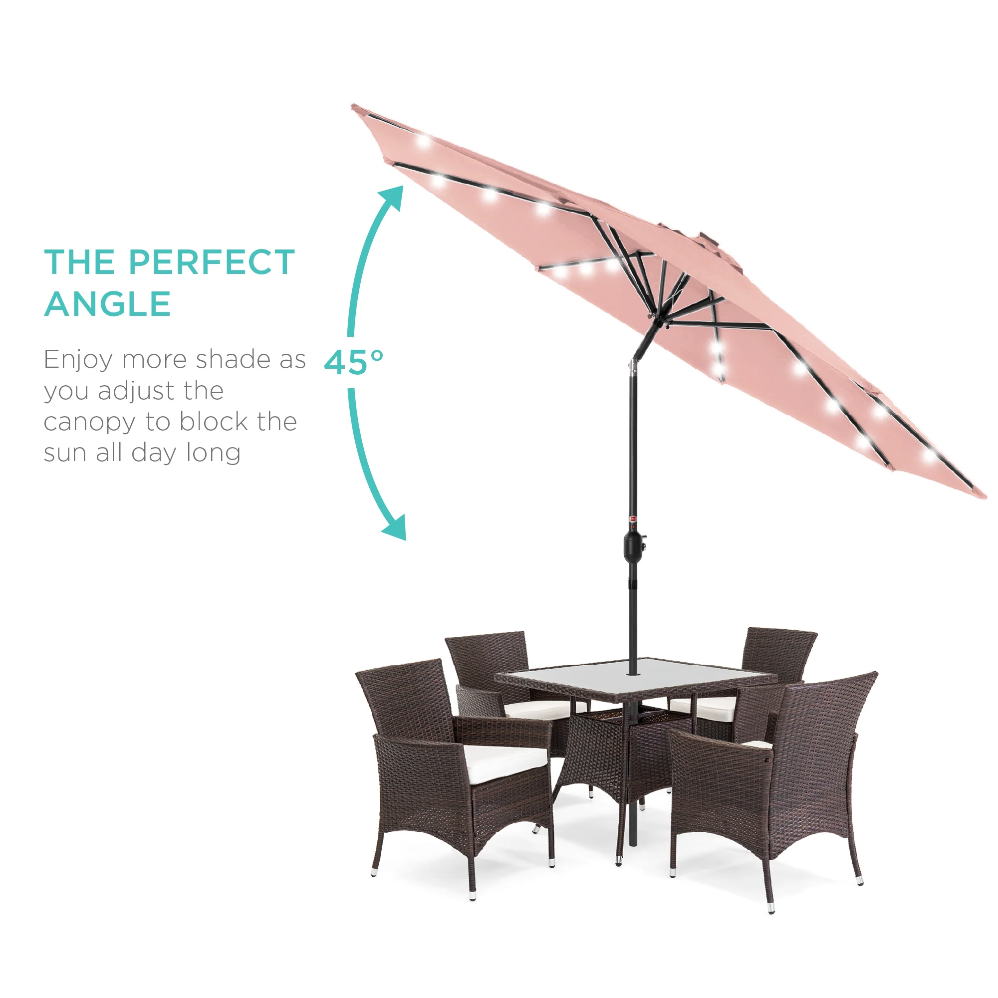 Solar LED Lighted Patio Umbrella w/ Tilt Adjustment, UV-Resistant - 10ft - Image 212