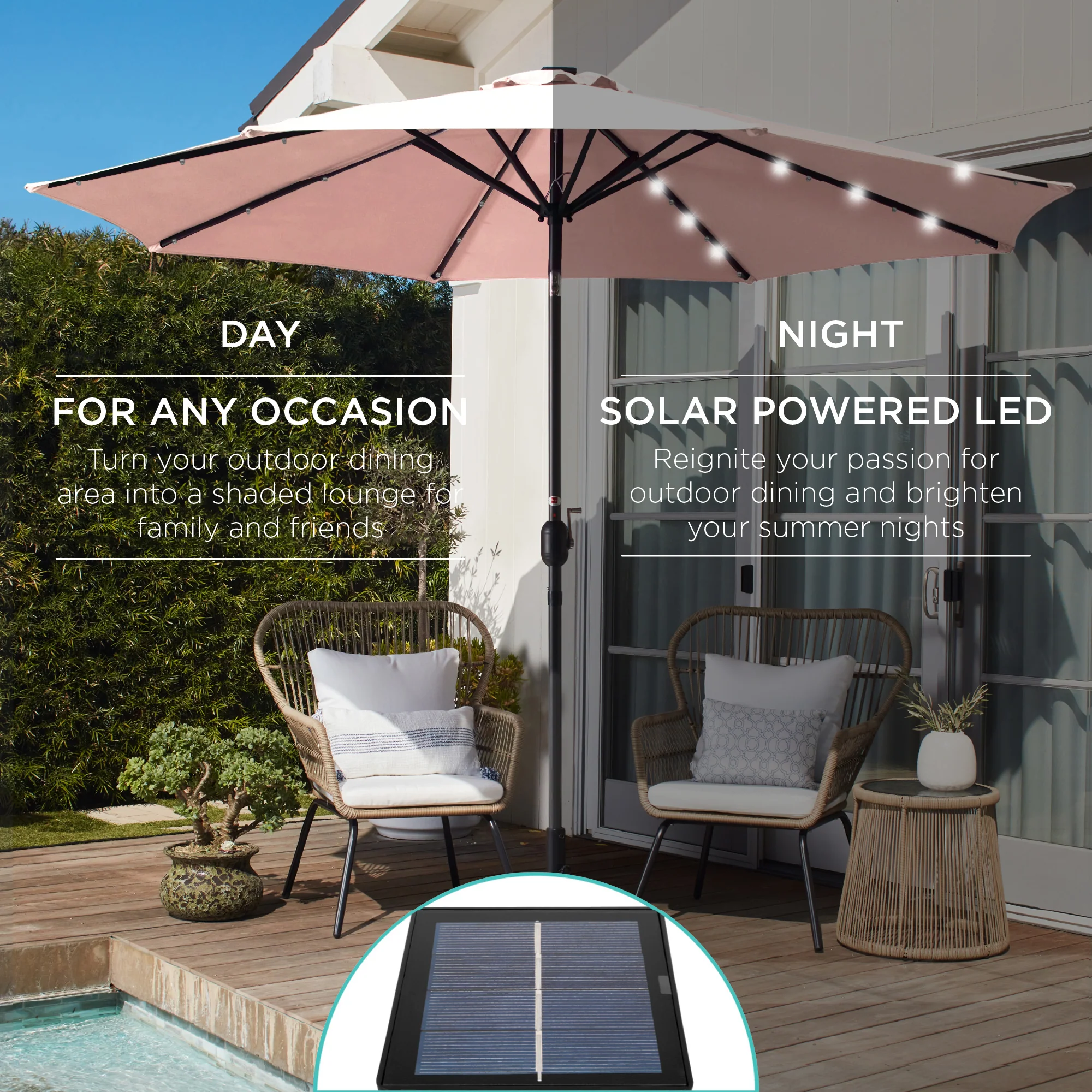 Solar LED Lighted Patio Umbrella w/ Tilt Adjustment, UV-Resistant - 10ft - Image 213