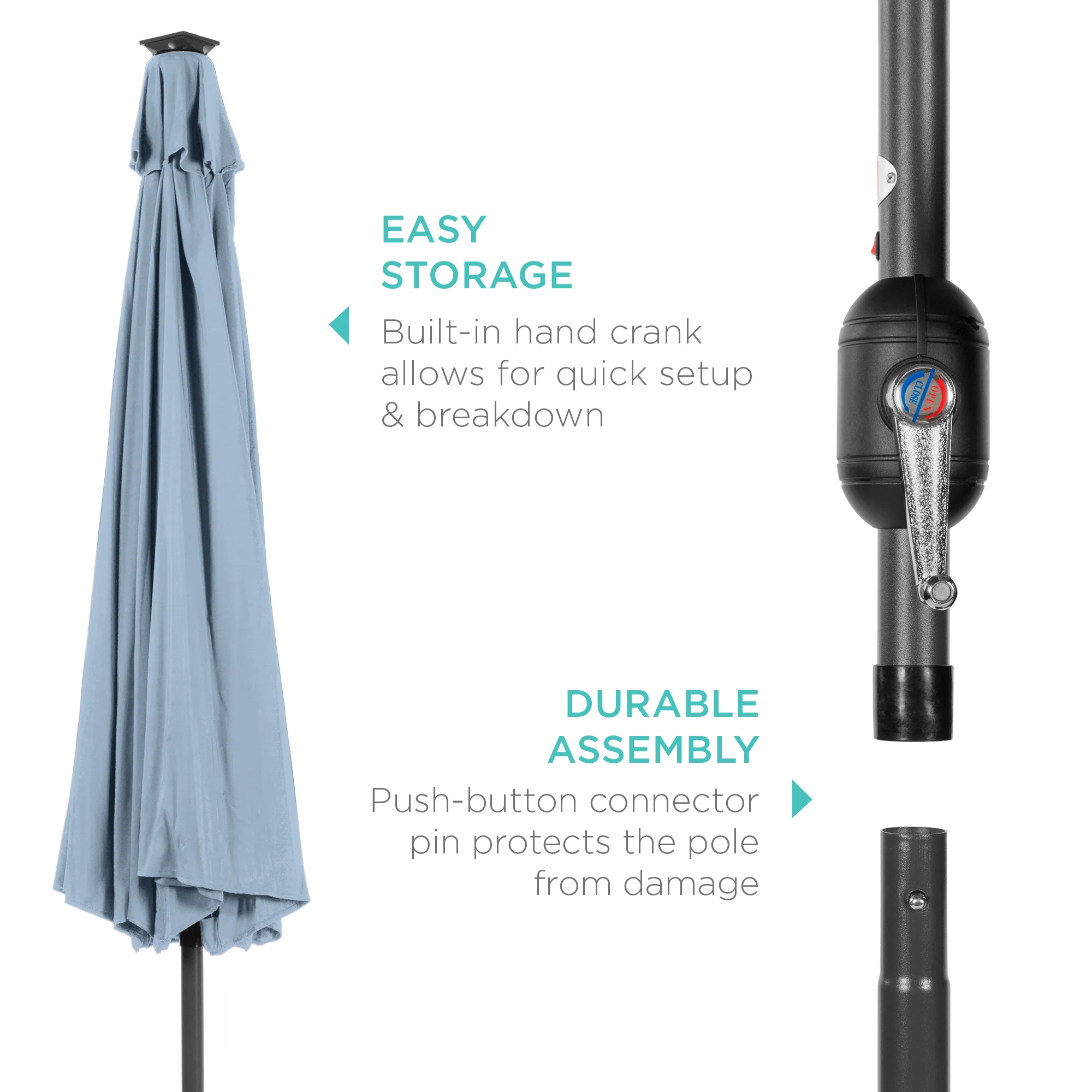 Solar LED Lighted Patio Umbrella w/ Tilt Adjustment, UV-Resistant - 10ft - Image 27