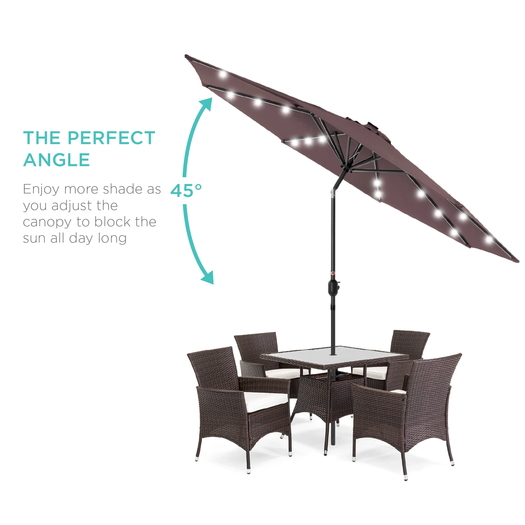 Solar LED Lighted Patio Umbrella w/ Tilt Adjustment, UV-Resistant - 10ft - Image 37
