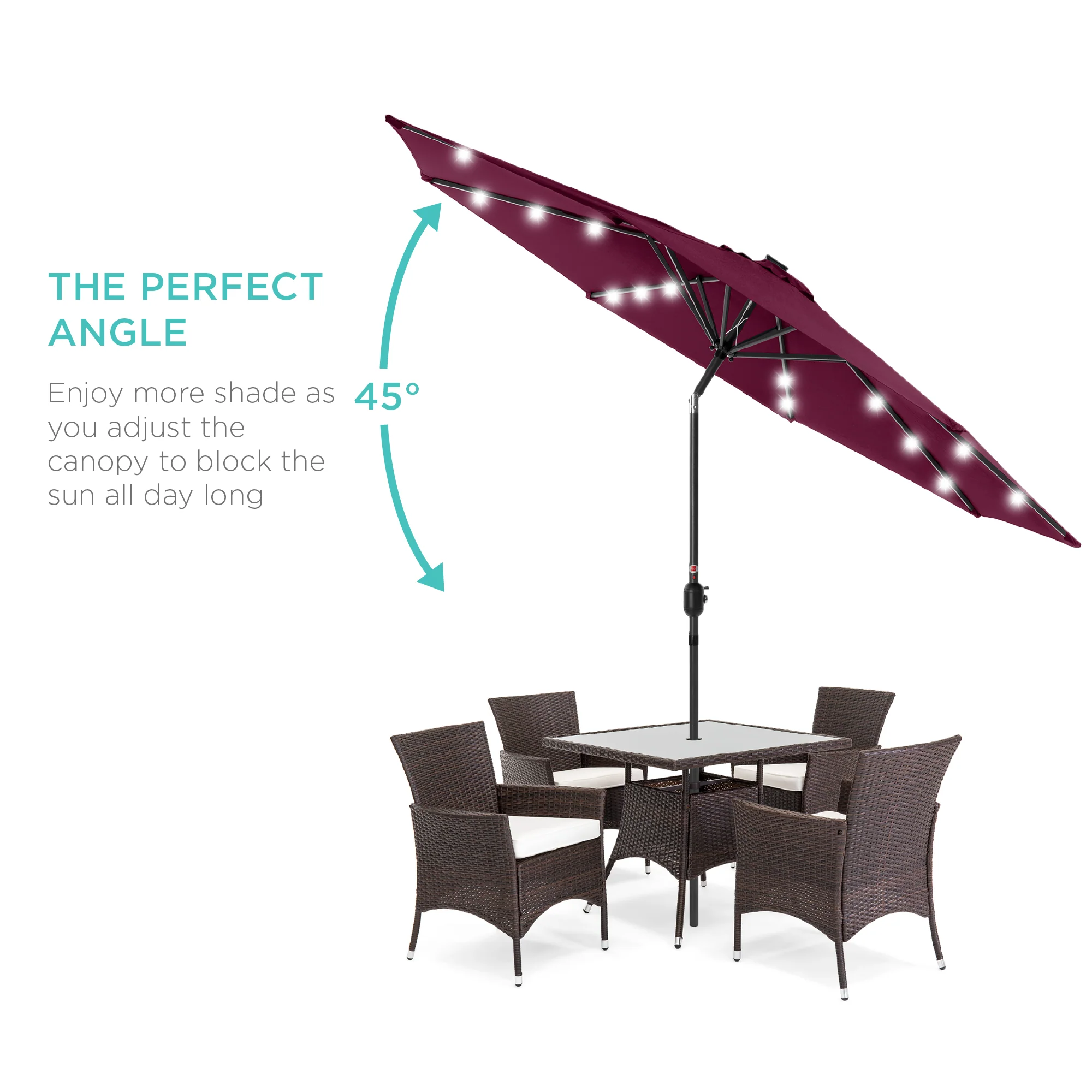 Solar LED Lighted Patio Umbrella w/ Tilt Adjustment, UV-Resistant - 10ft - Image 44