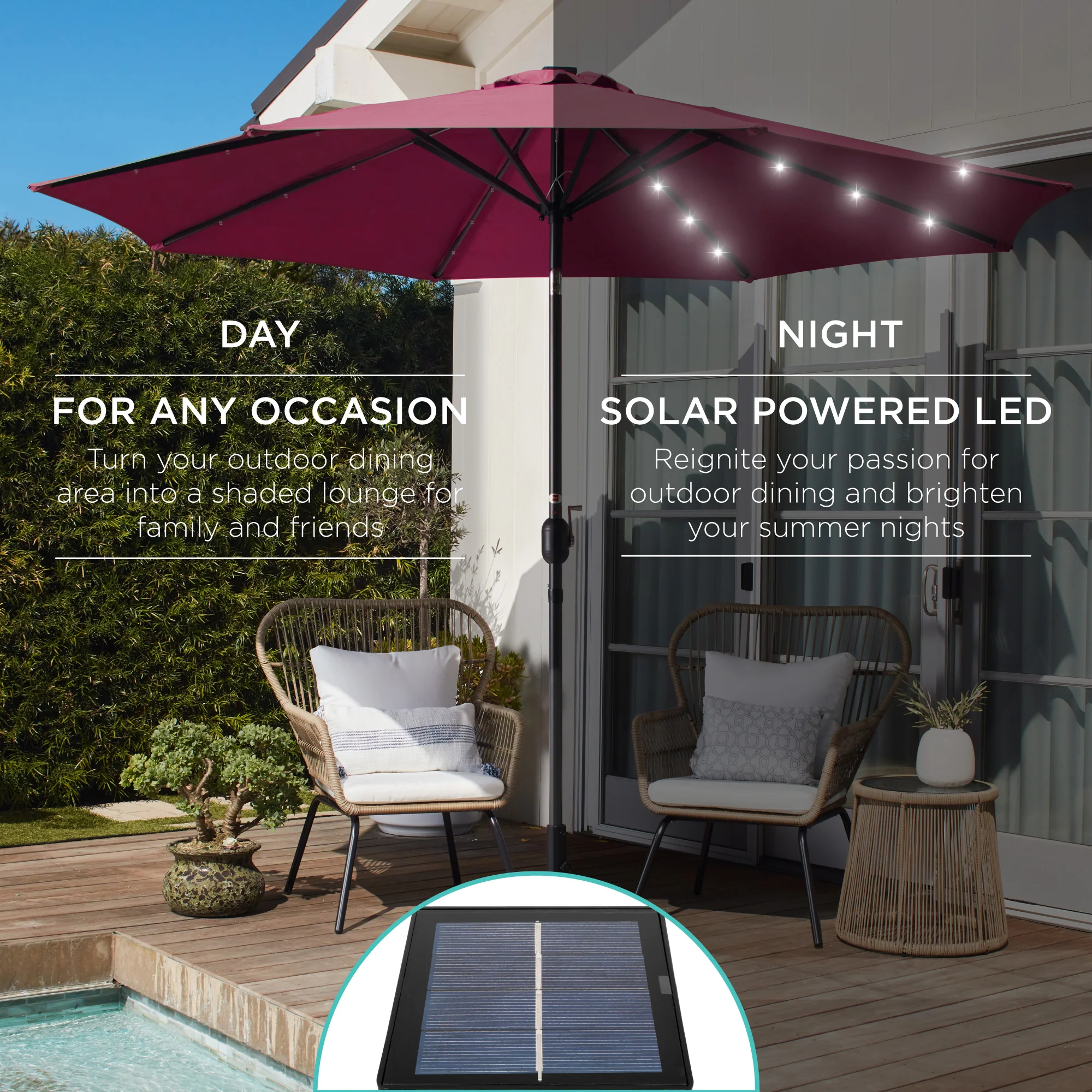 Solar LED Lighted Patio Umbrella w/ Tilt Adjustment, UV-Resistant - 10ft - Image 45
