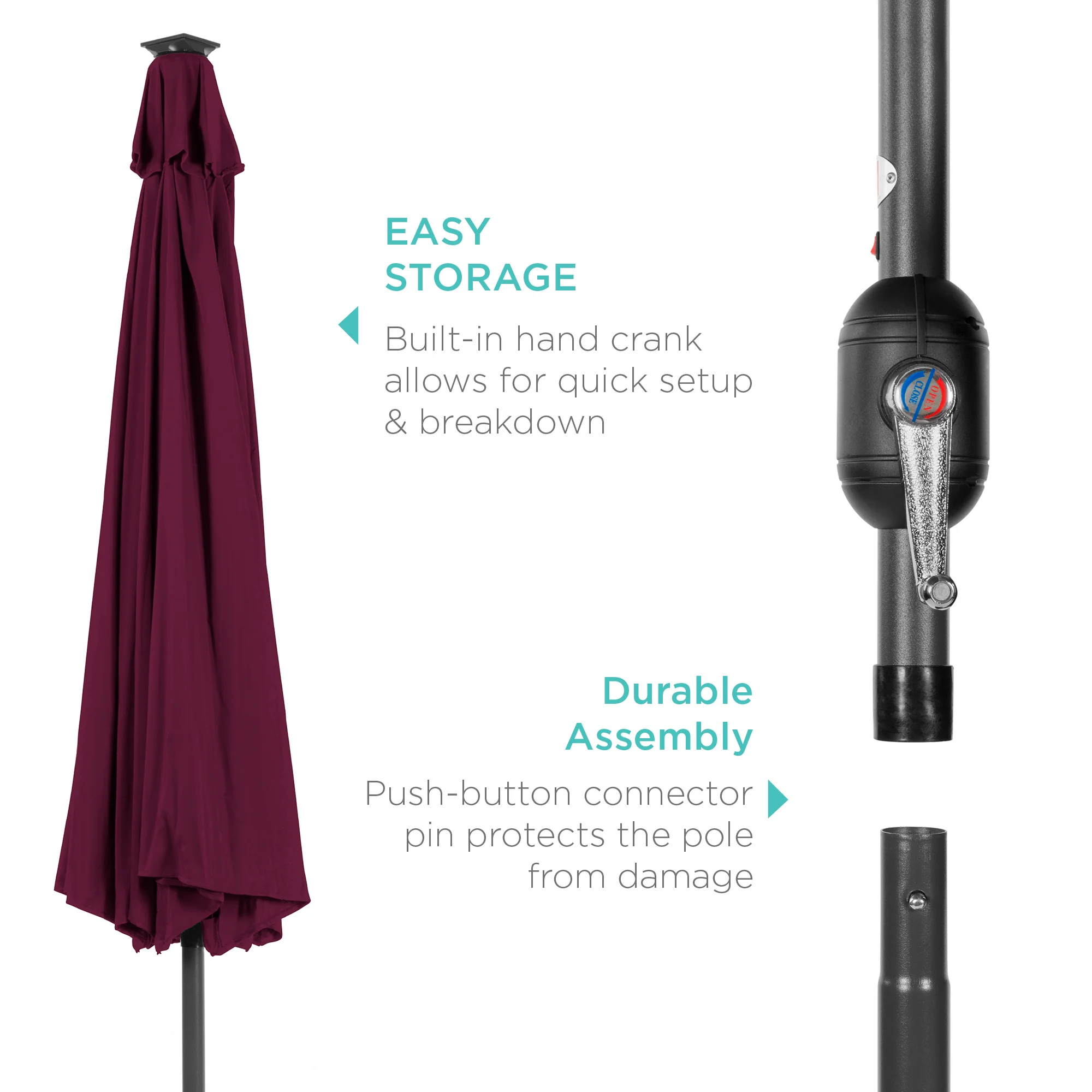 Solar LED Lighted Patio Umbrella w/ Tilt Adjustment, UV-Resistant - 10ft - Image 48