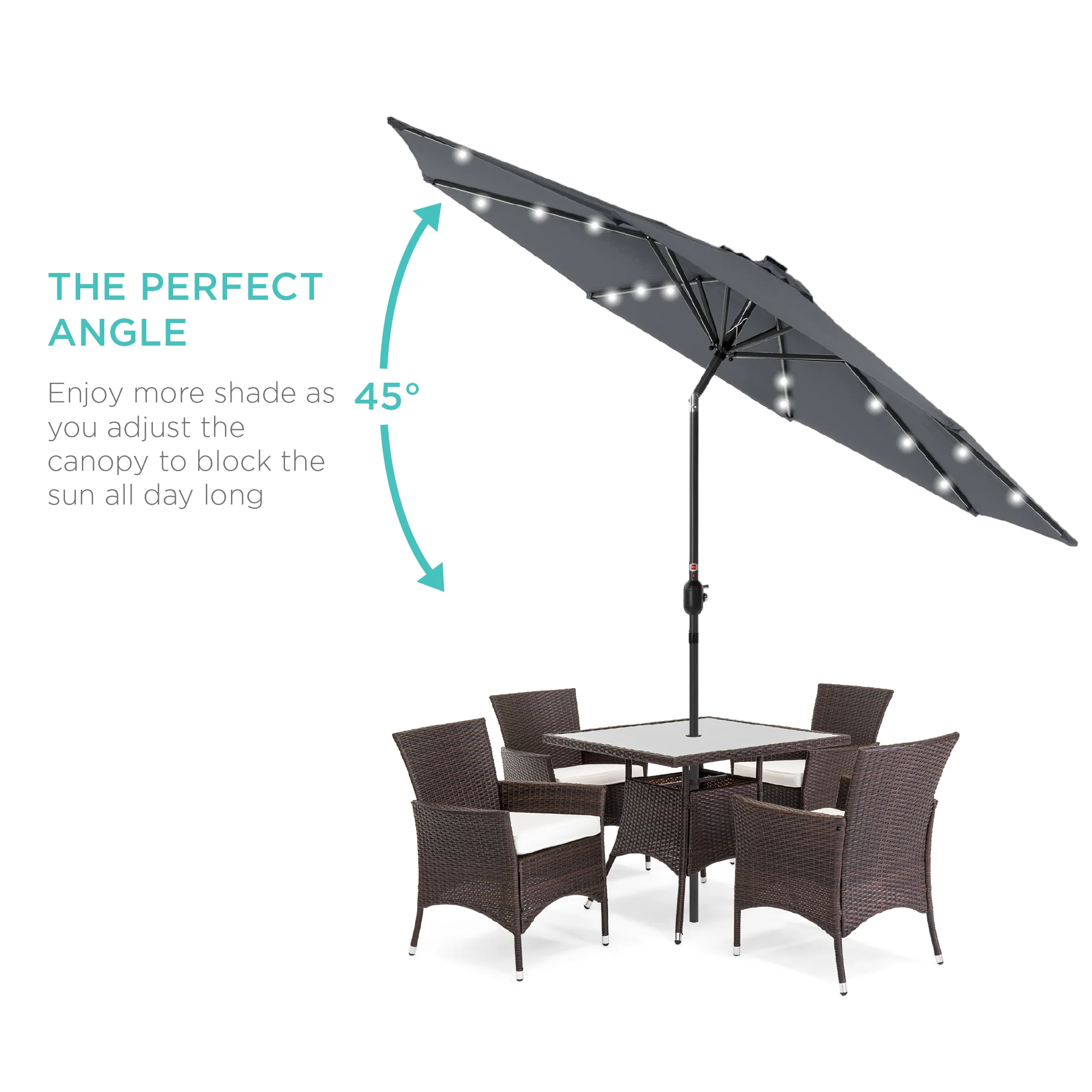Solar LED Lighted Patio Umbrella w/ Tilt Adjustment, UV-Resistant - 10ft - Image 51