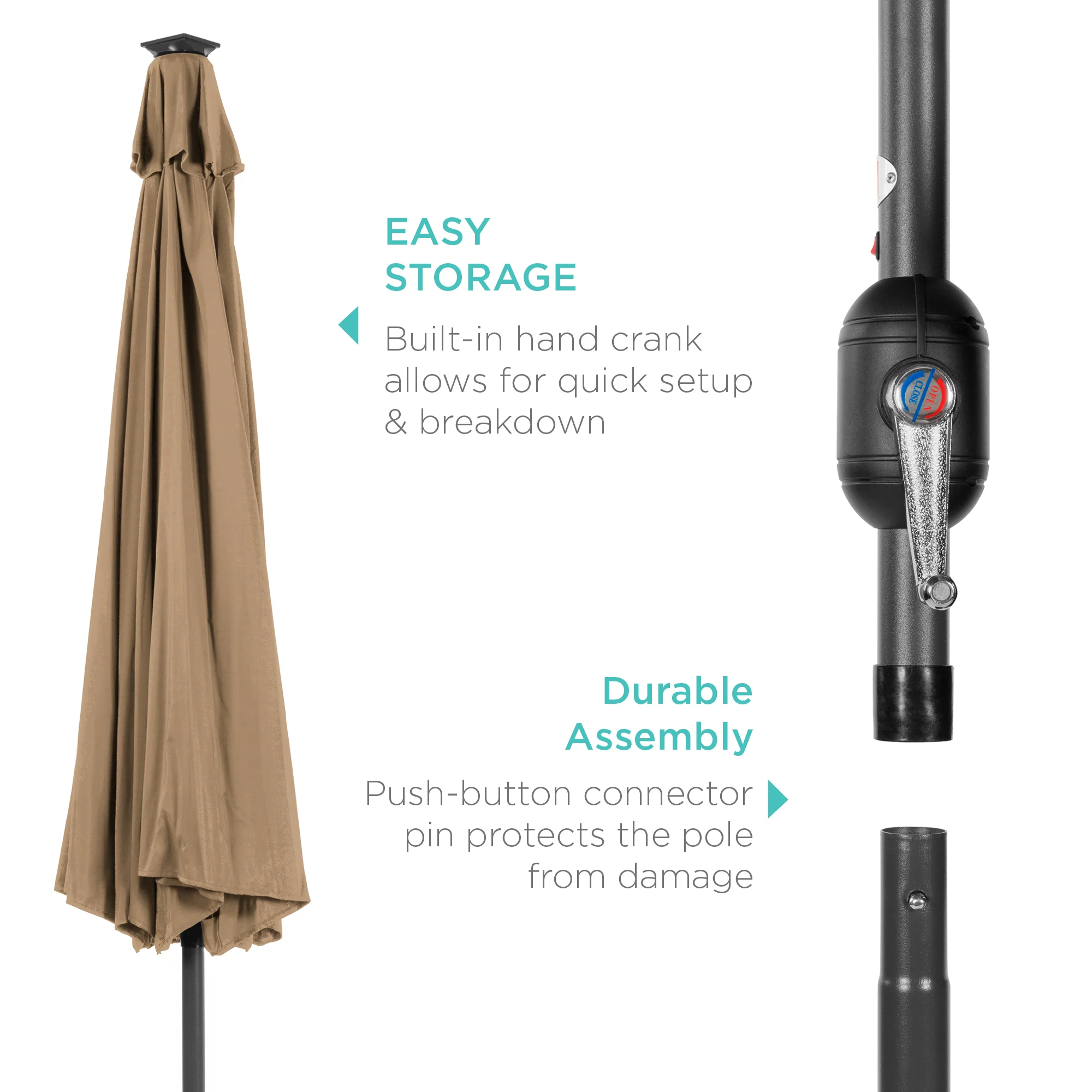 Solar LED Lighted Patio Umbrella w/ Tilt Adjustment, UV-Resistant - 10ft - Image 6