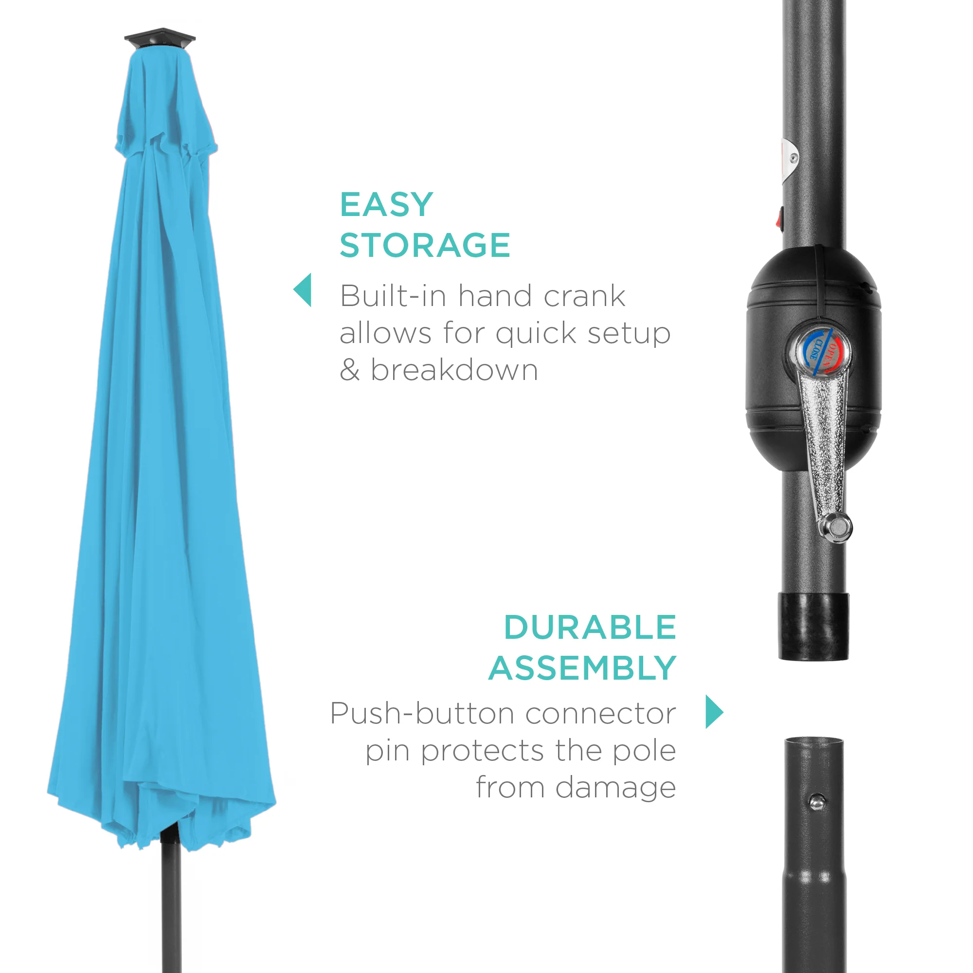 Solar LED Lighted Patio Umbrella w/ Tilt Adjustment, UV-Resistant - 10ft - Image 62