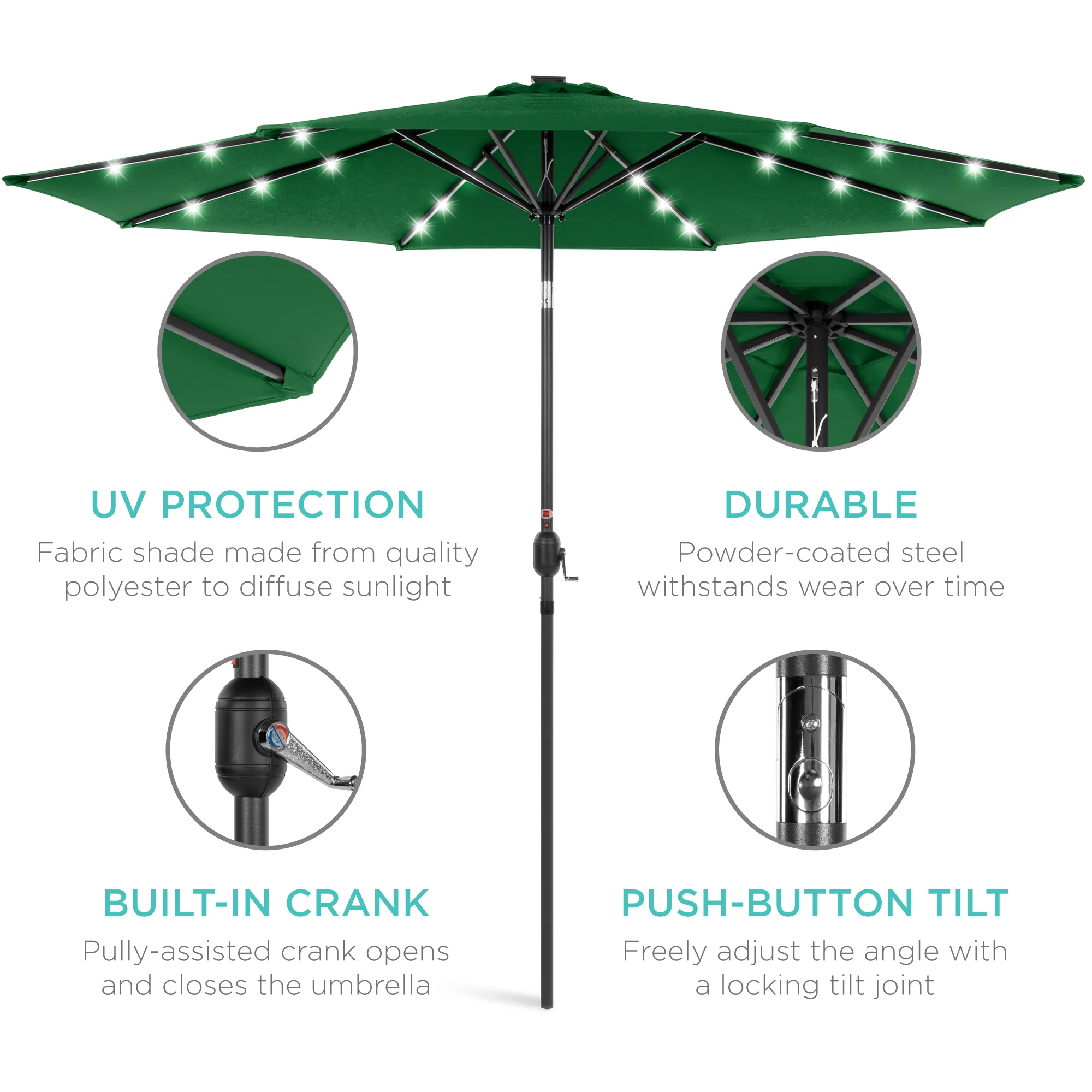 Solar LED Lighted Patio Umbrella w/ Tilt Adjustment, UV-Resistant - 10ft - Image 68