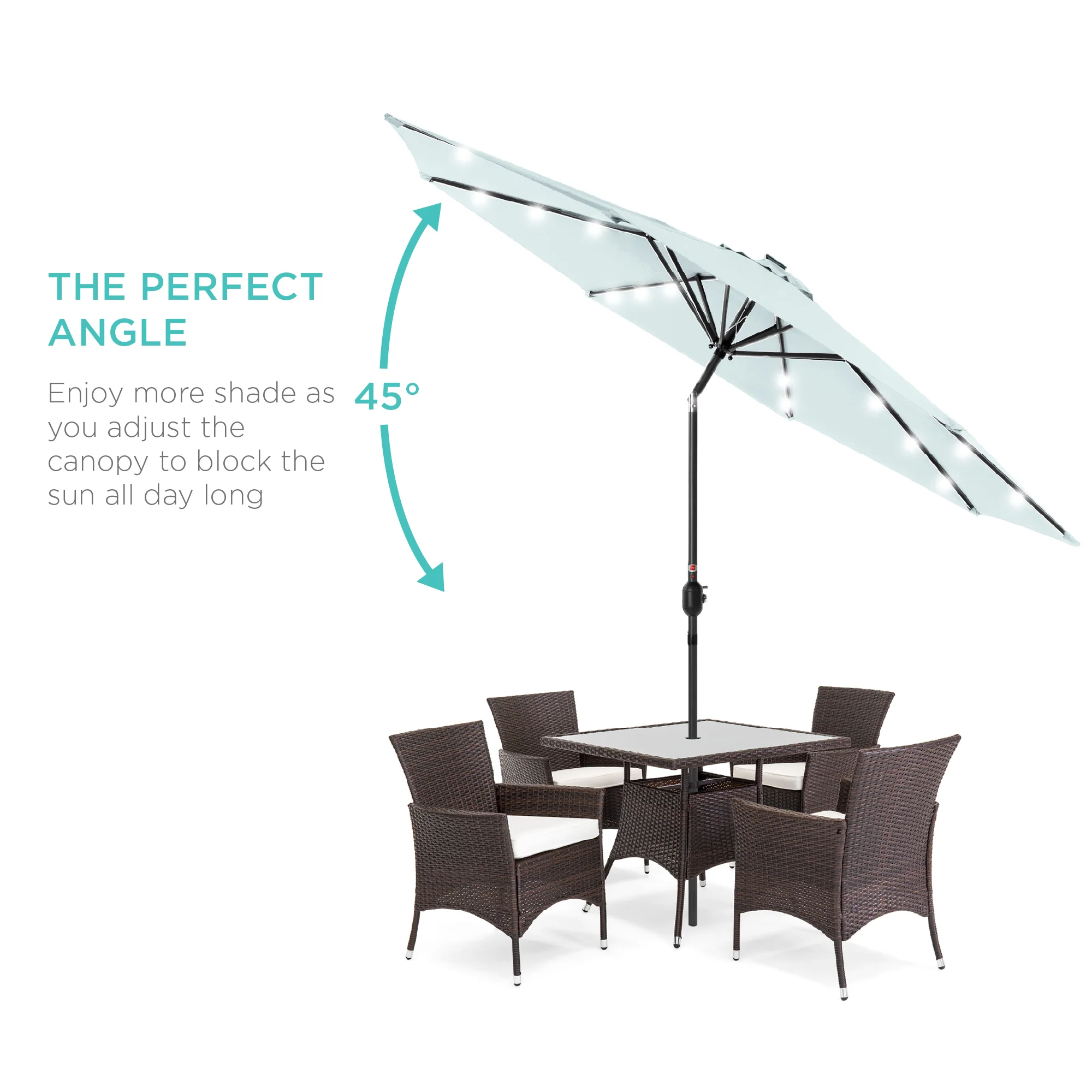 Solar LED Lighted Patio Umbrella w/ Tilt Adjustment, UV-Resistant - 10ft - Image 86
