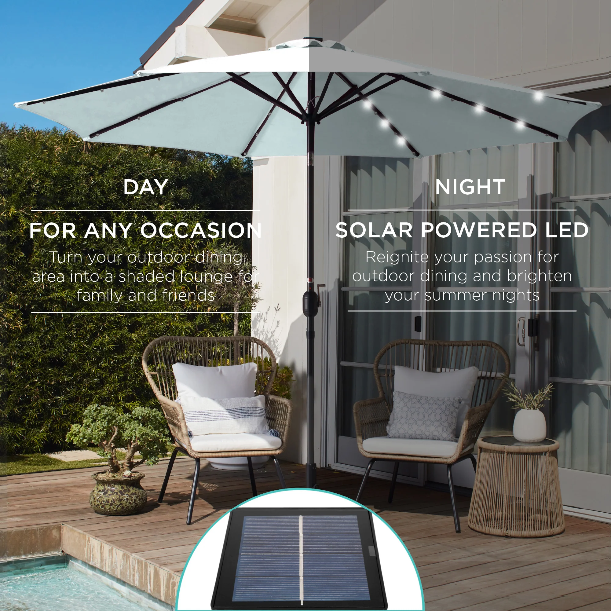 Solar LED Lighted Patio Umbrella w/ Tilt Adjustment, UV-Resistant - 10ft - Image 87