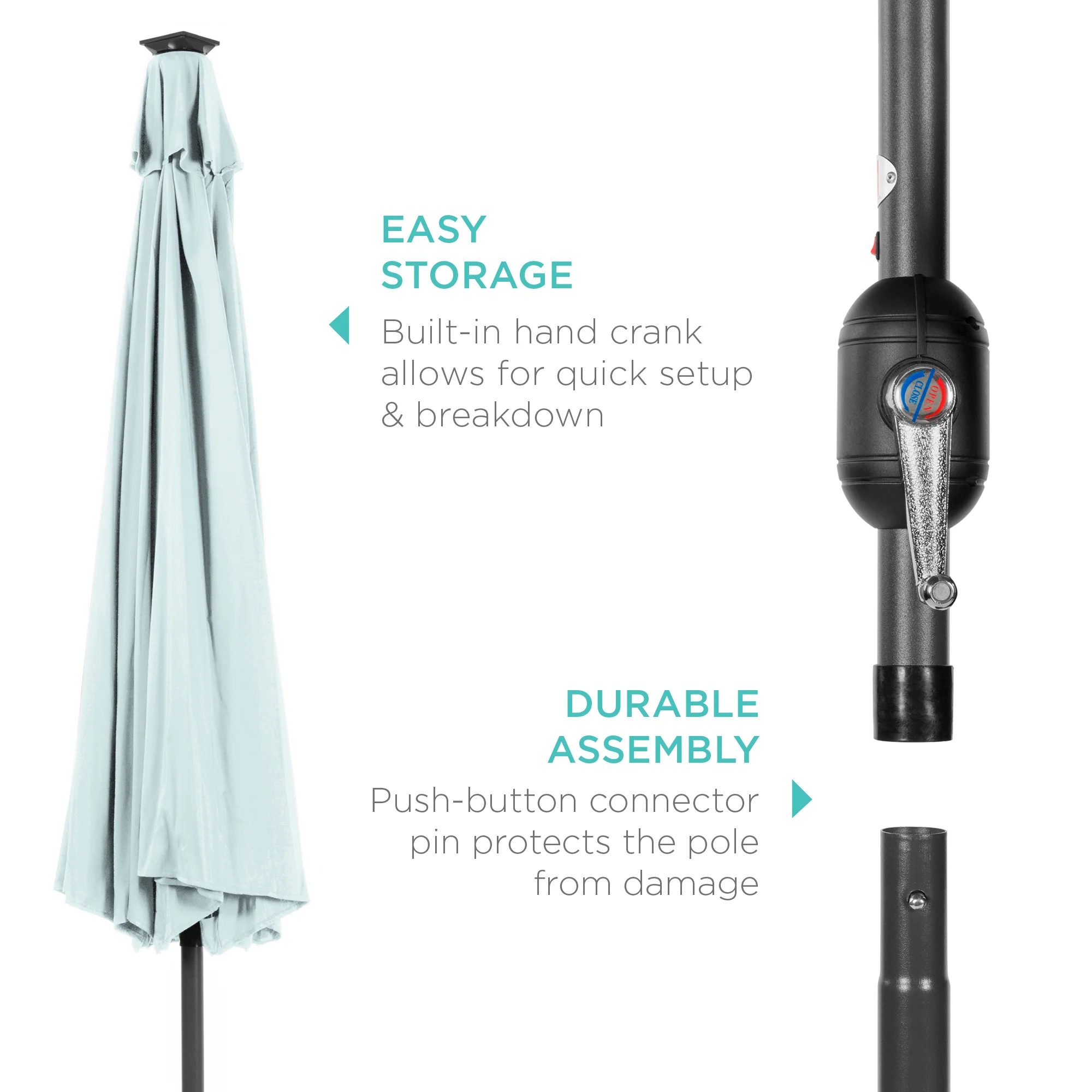 Solar LED Lighted Patio Umbrella w/ Tilt Adjustment, UV-Resistant - 10ft - Image 90