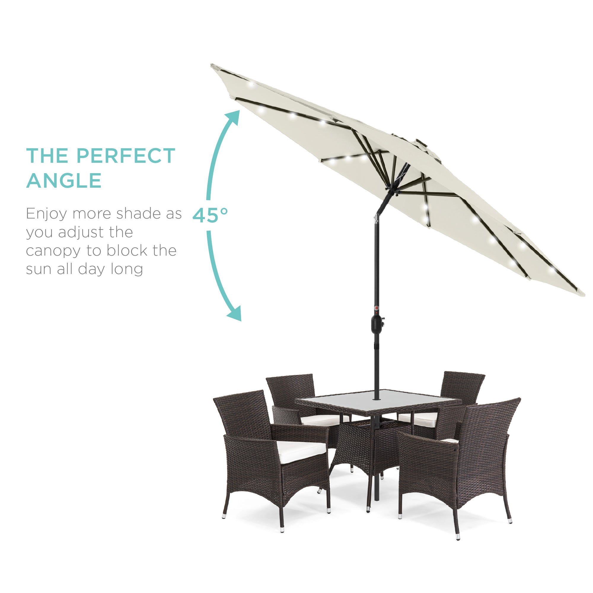 Solar LED Lighted Patio Umbrella w/ Tilt Adjustment, UV-Resistant - 10ft - Image 93