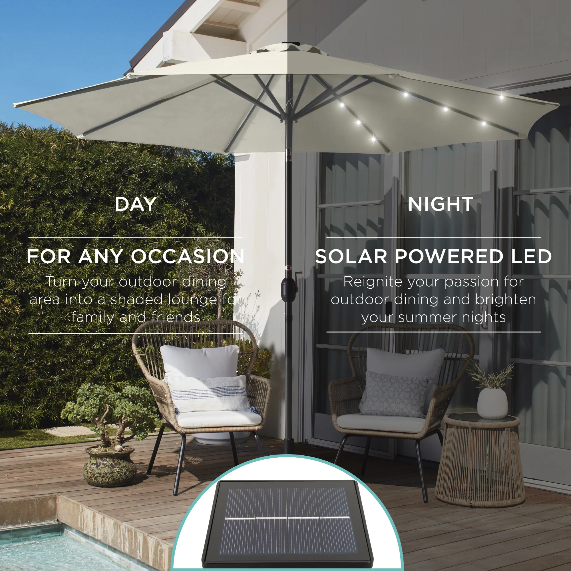 Solar LED Lighted Patio Umbrella w/ Tilt Adjustment, UV-Resistant - 10ft - Image 94