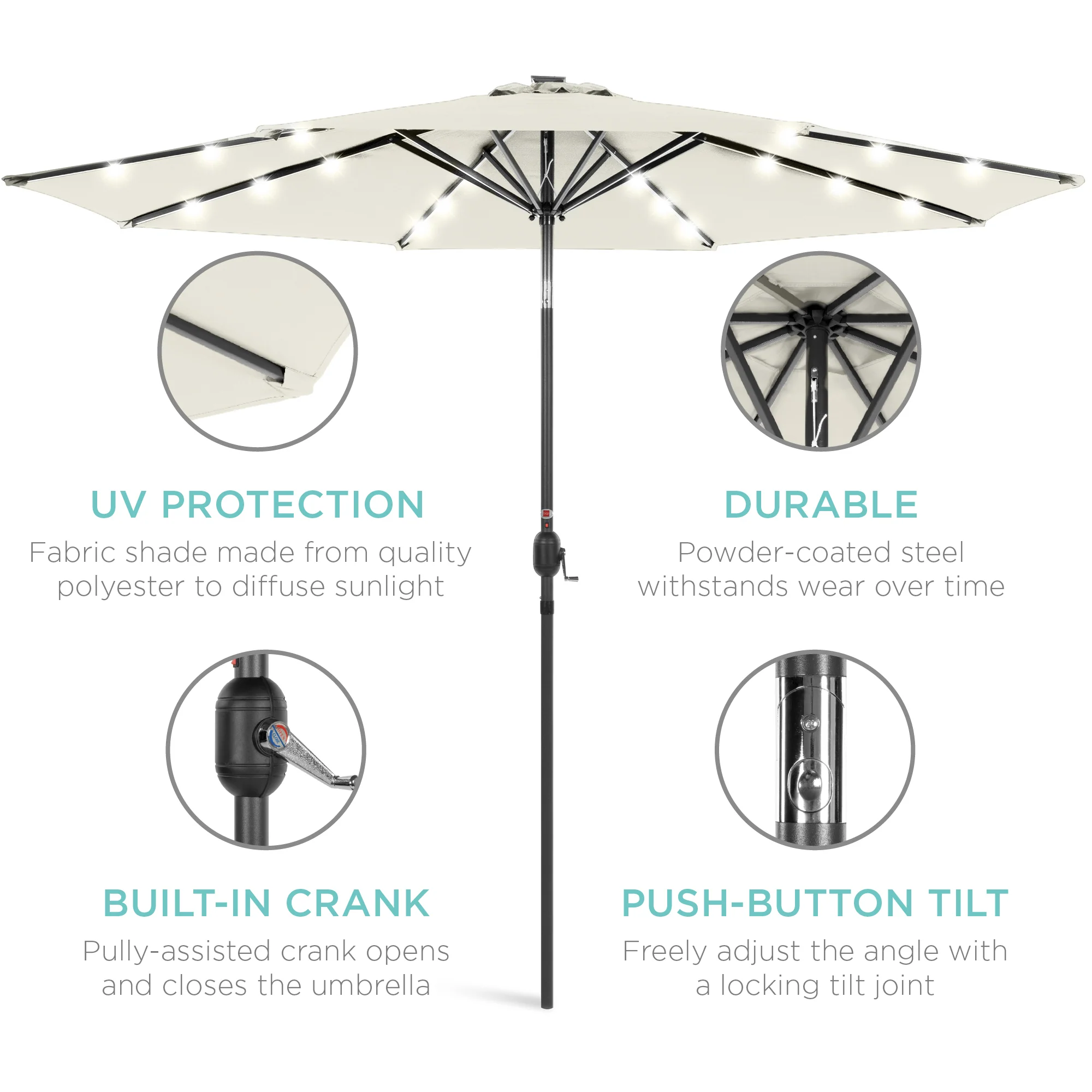 Solar LED Lighted Patio Umbrella w/ Tilt Adjustment, UV-Resistant - 10ft - Image 96