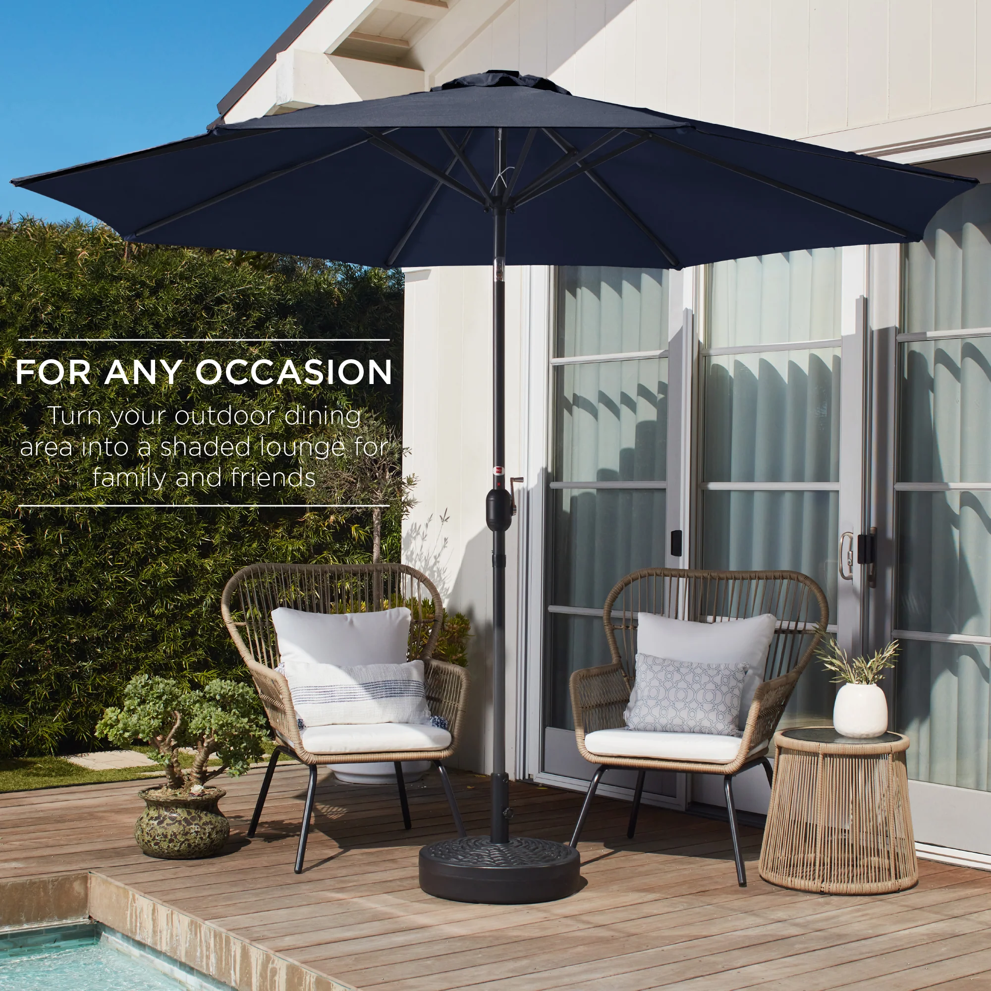 Outdoor Steel Market Patio Umbrella Decoration w/ Tilt, Crank Lift - 10ft - Image 101