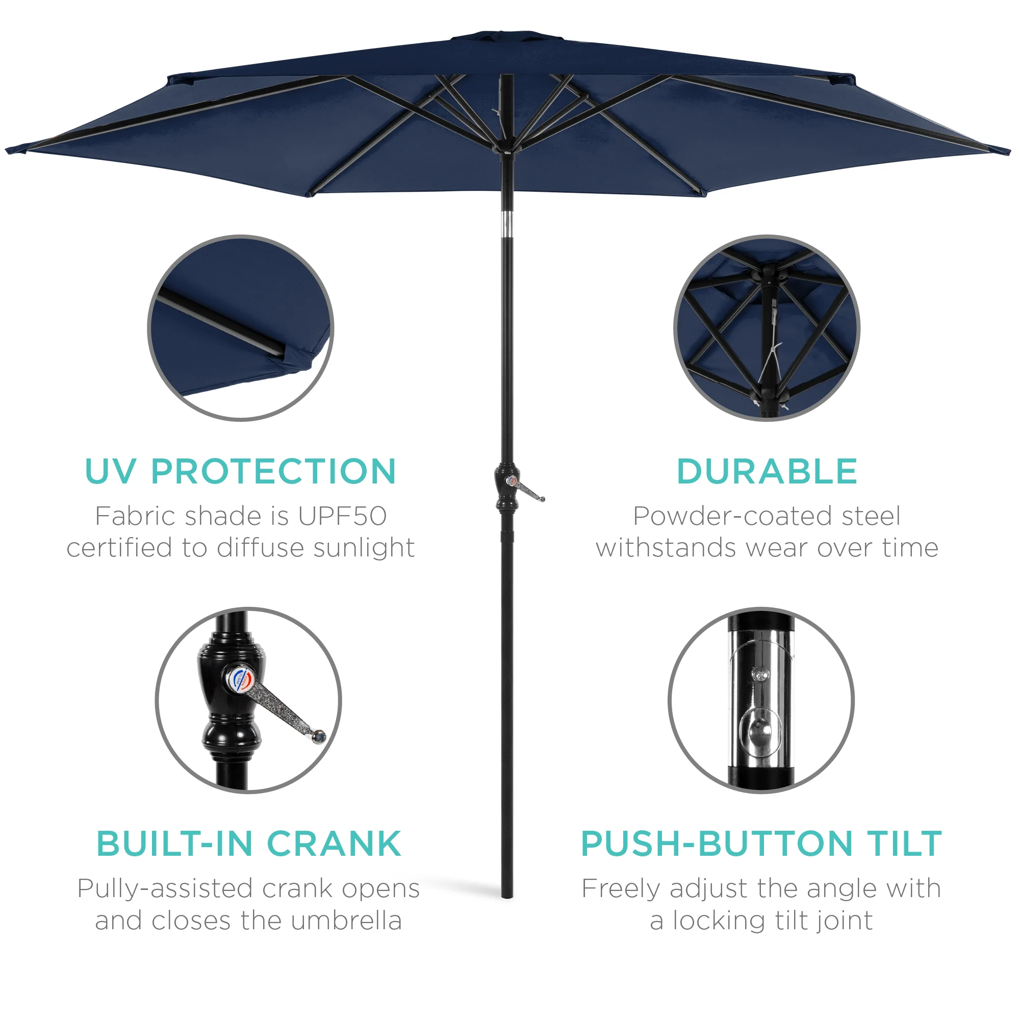 Outdoor Steel Market Patio Umbrella Decoration w/ Tilt, Crank Lift - 10ft - Image 103