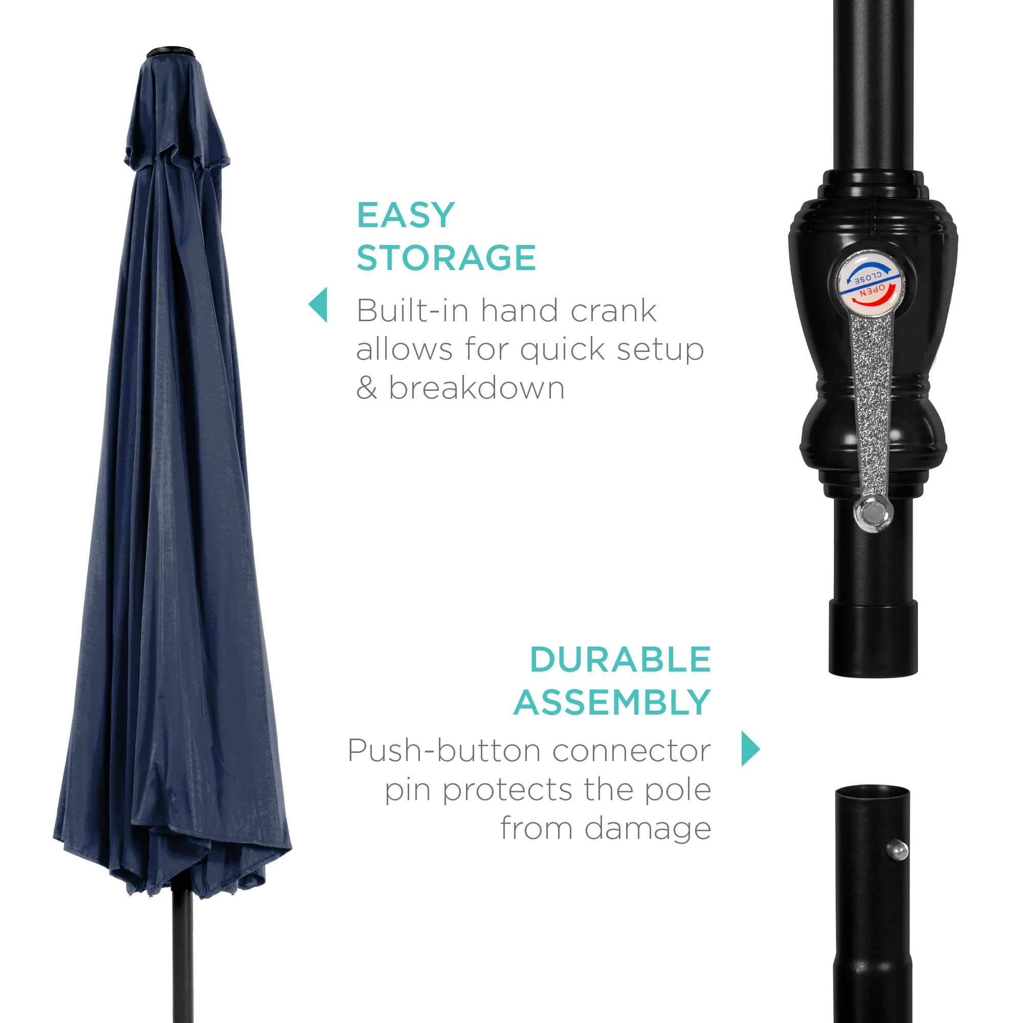Outdoor Steel Market Patio Umbrella Decoration w/ Tilt, Crank Lift - 10ft - Image 104